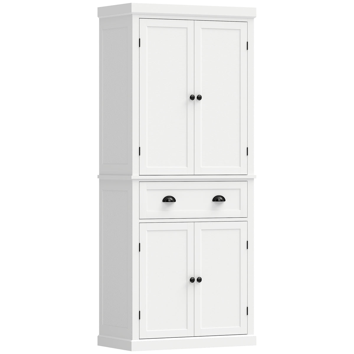 Tall Kitchen Cupboard, 183 cm Freestanding Storage Cabinet with Drawer, 4 Doors and Adjustable Shelves, Kitchen Pantry Cupboard for Living Room, Dining Room, White