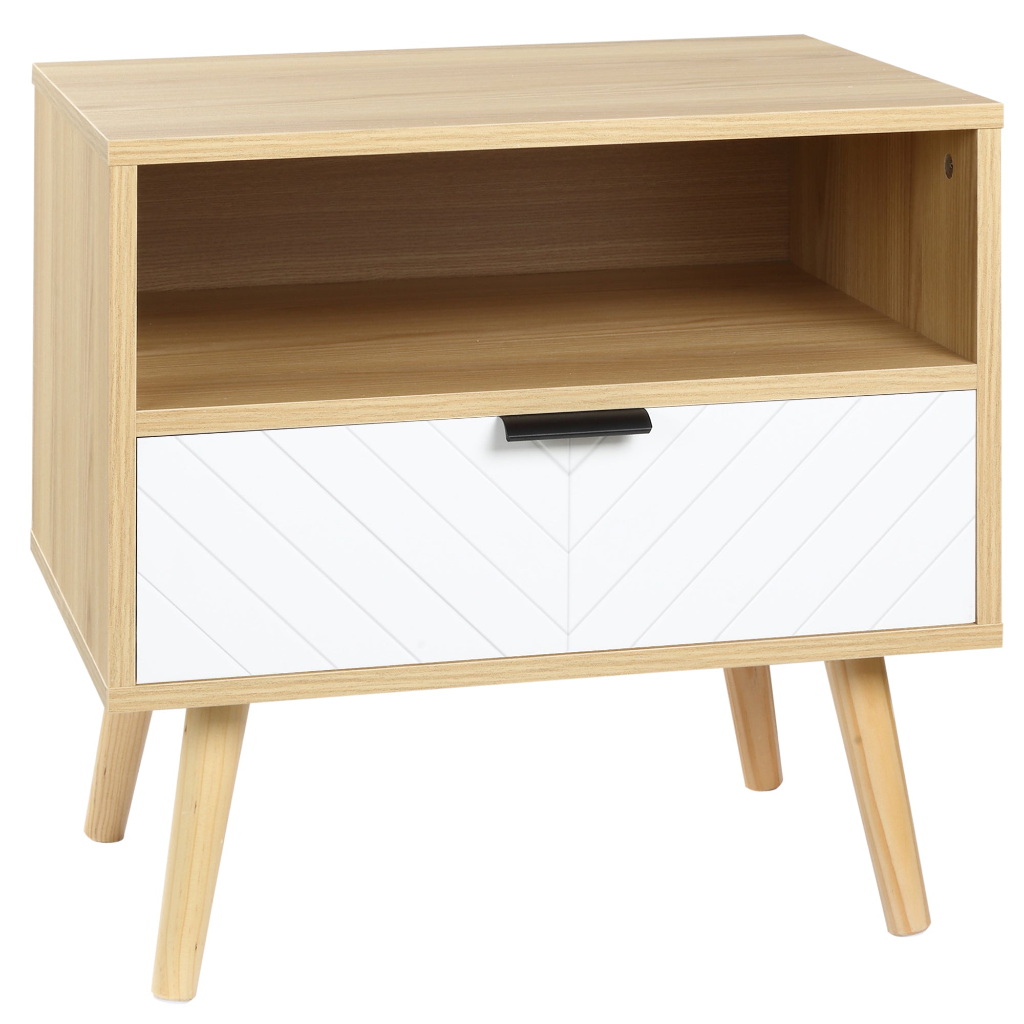 HOMCOM Nightstand with Drawer and Shelf, Modern Sofa Side Table, End Table for Bedroom, Natural