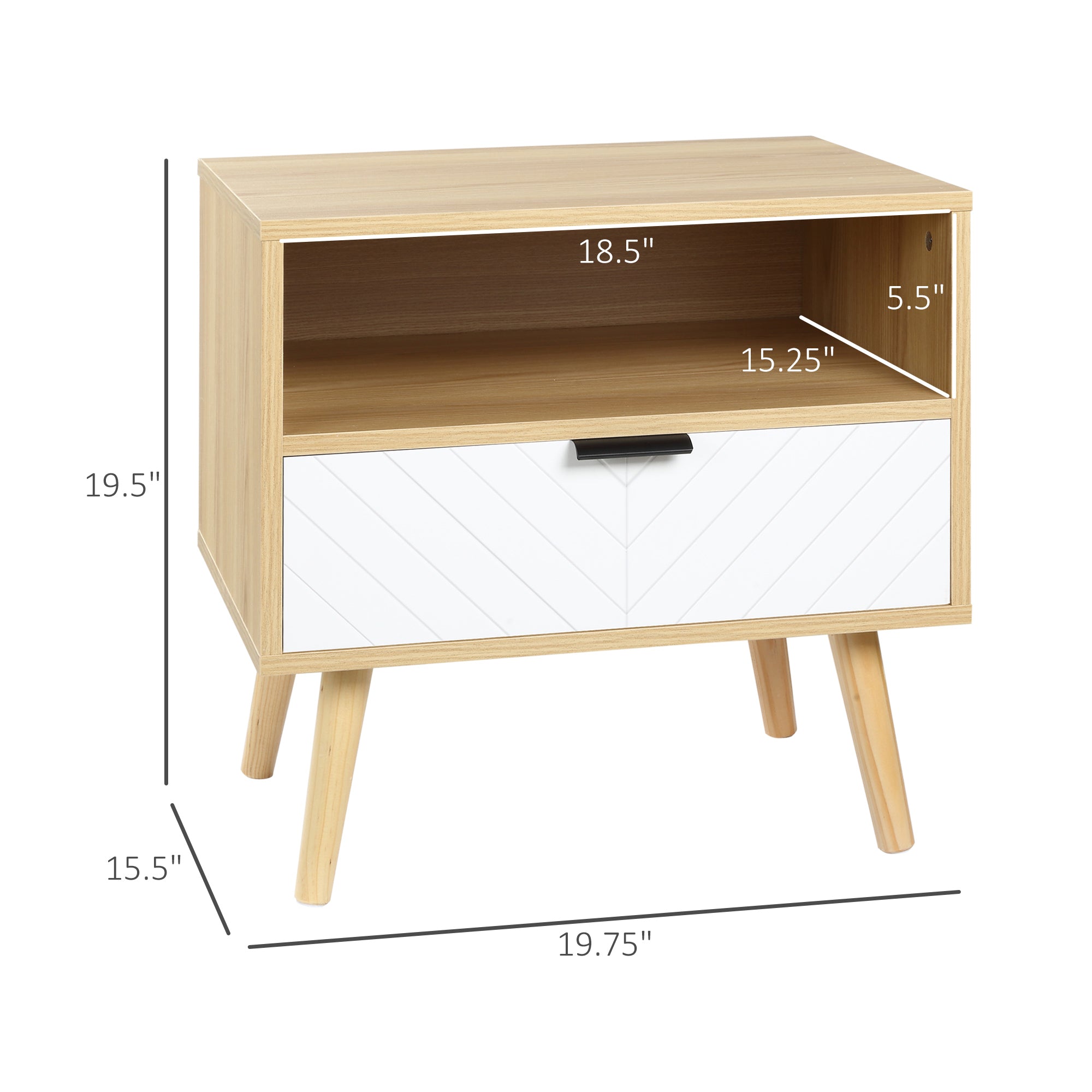 HOMCOM Nightstand with Drawer and Shelf, Modern Sofa Side Table, End Table for Bedroom, Natural