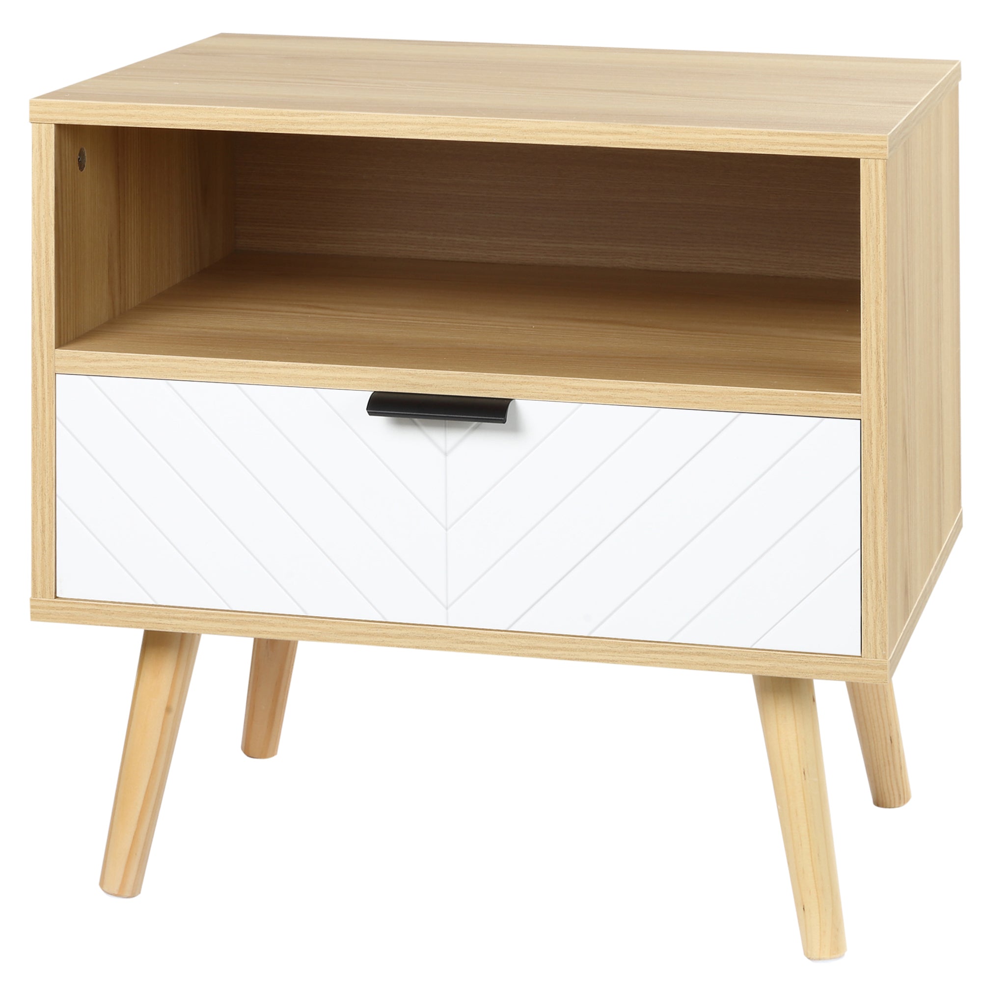 HOMCOM Nightstand with Drawer and Shelf, Modern Sofa Side Table, End Table for Bedroom, Natural