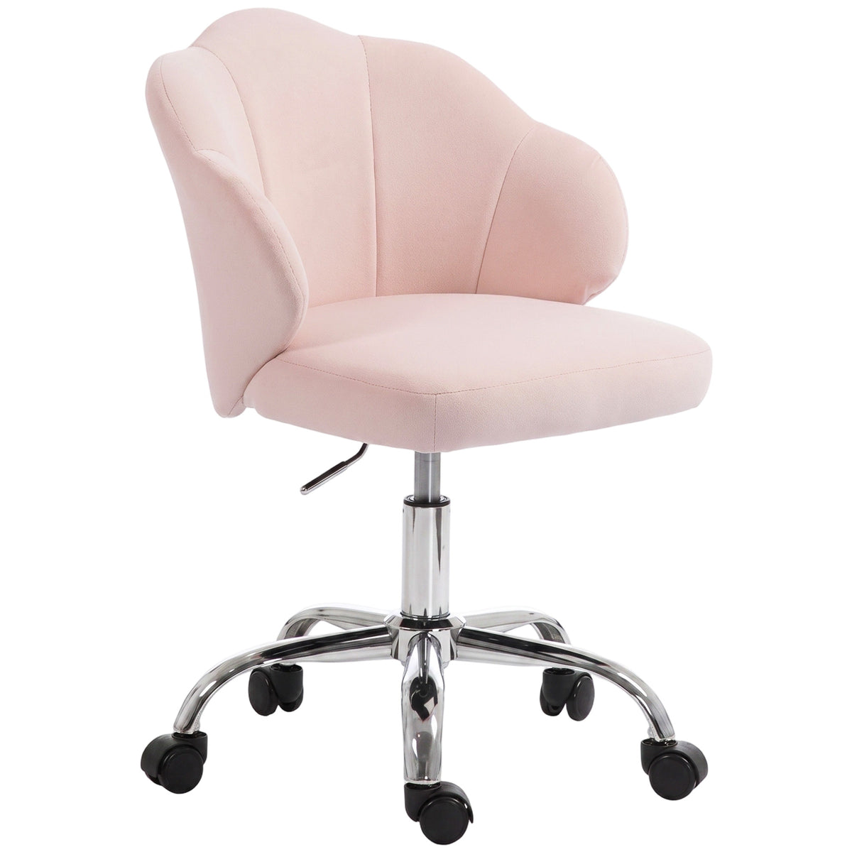 Petal Office Chair with Swivel Wheels, Task Desk Chair with Wide Seat, Velvet, Adjustable Height, Rocking, for Home Office or Makeup Vanity, Pink