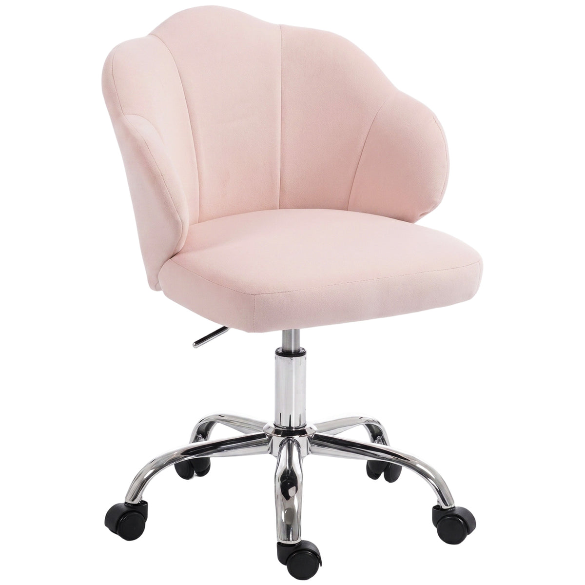 Petal Office Chair with Swivel Wheels, Task Desk Chair with Wide Seat, Velvet, Adjustable Height, Rocking, for Home Office or Makeup Vanity, Pink