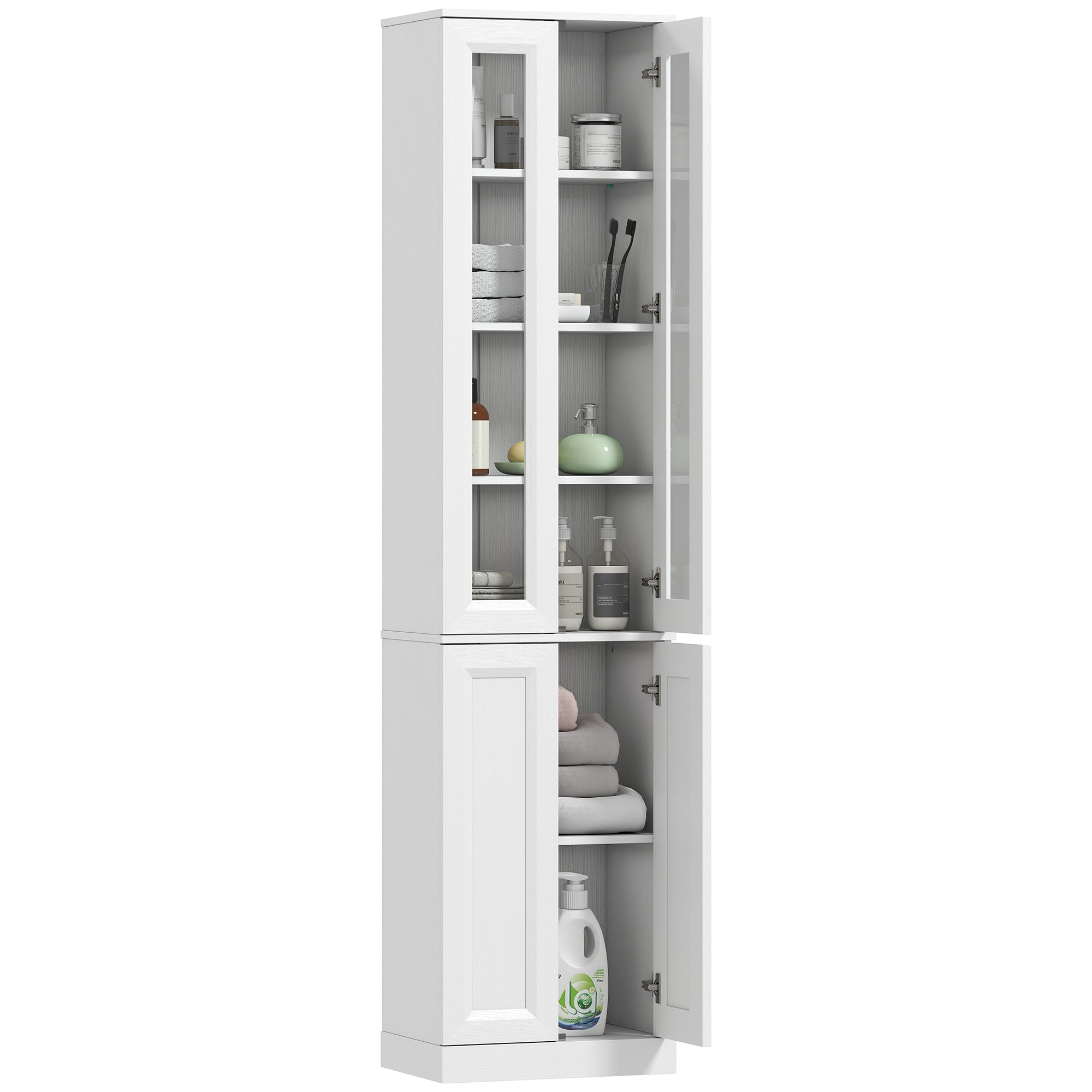 Tall Bathroom Storage Cabinet, 6-Tier Slim Freestanding Bathroom Cabinet with Adjustable Shelf, 4 Soft-Close Doors, Storage Unit for Small Space, 38 x 26 x 160 cm, White