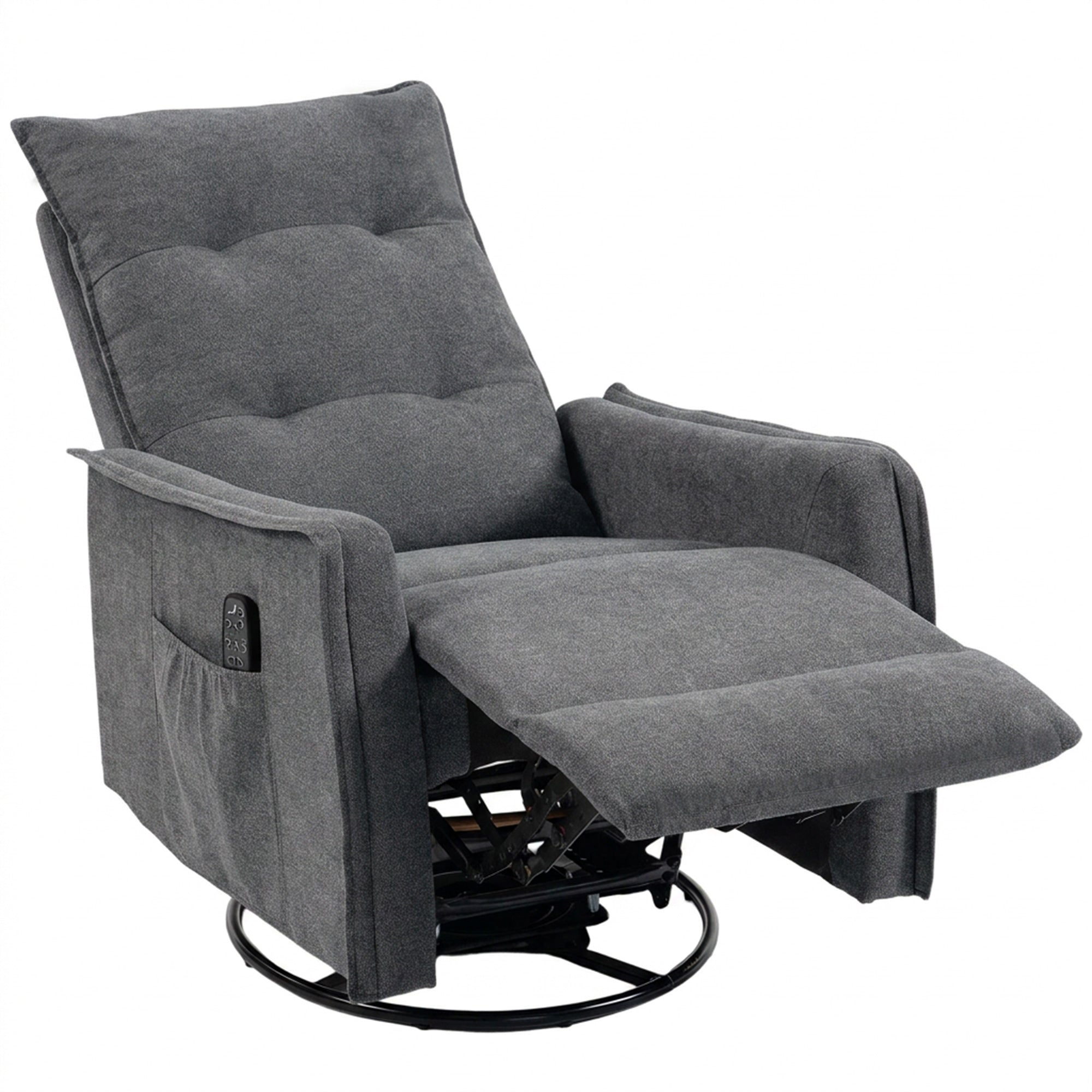 Recliner Armchair, Chenille Recliner Chair with Massage and Heat, 360° Swivel Rocking Manual Reclining Chair with Side Pockets for Living Room, Dark Grey