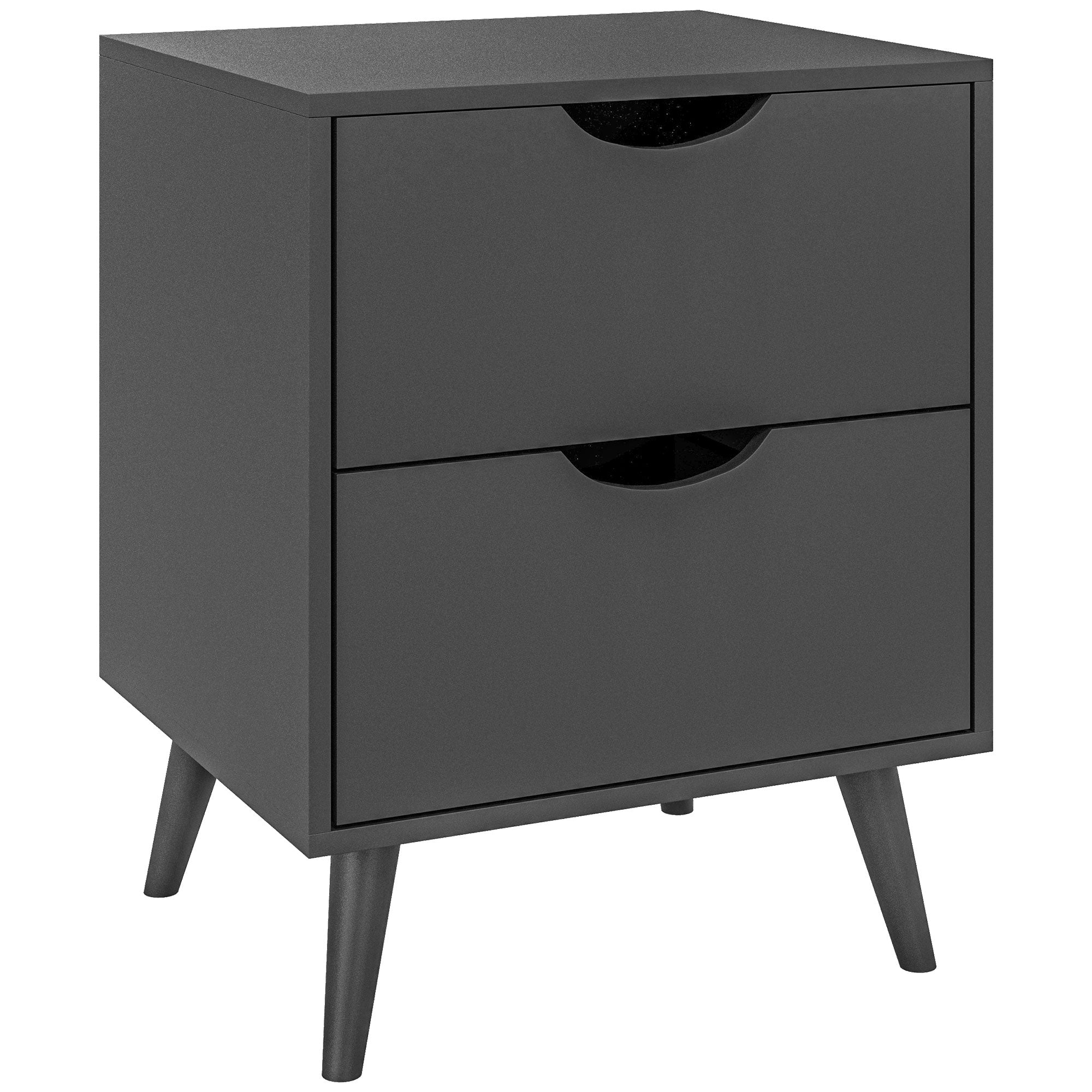 HOMCOM Modern Nightstand, Bedside Table with 2 Drawers, End Table with Wood Legs for Bedroom, Black