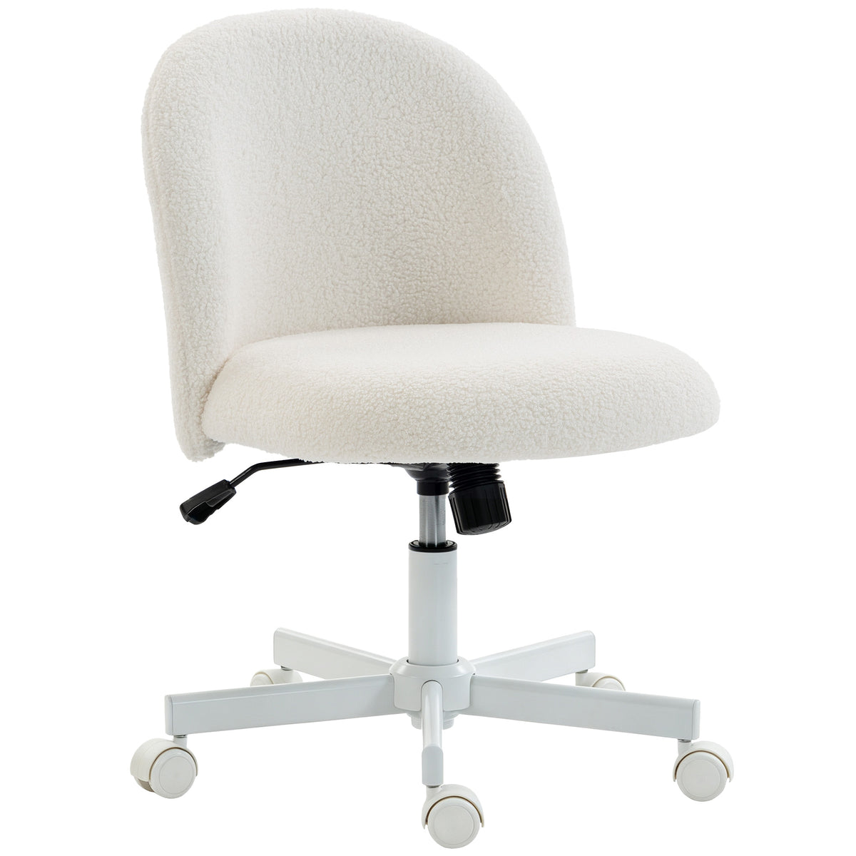 Office Chair, Sherpa Fleece Computer Task Desk Chair, Armless Makeup Vanity Seat with 360° Swivel, Tilt, Adjustable Height, Wheels for Home Office, Study, Cream White