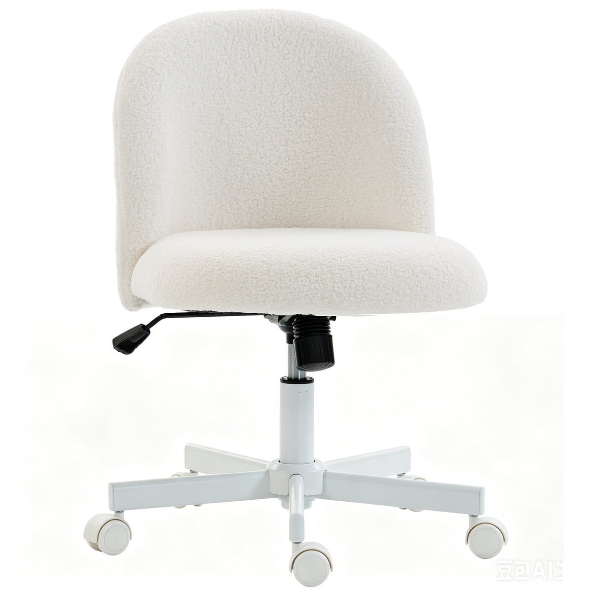Office Chair, Sherpa Fleece Computer Task Desk Chair, Armless Makeup Vanity Seat with 360° Swivel, Tilt, Adjustable Height, Wheels for Home Office, Study, Cream White