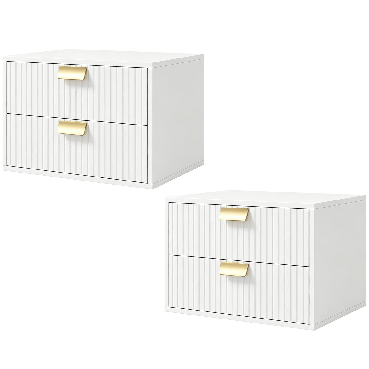 Modern Floating Nightstands Set of 2, Wall Mounted Narrow Bedside Tables with 2 Wave Drawers, Side End Tables for Bedroom or Living Room, White