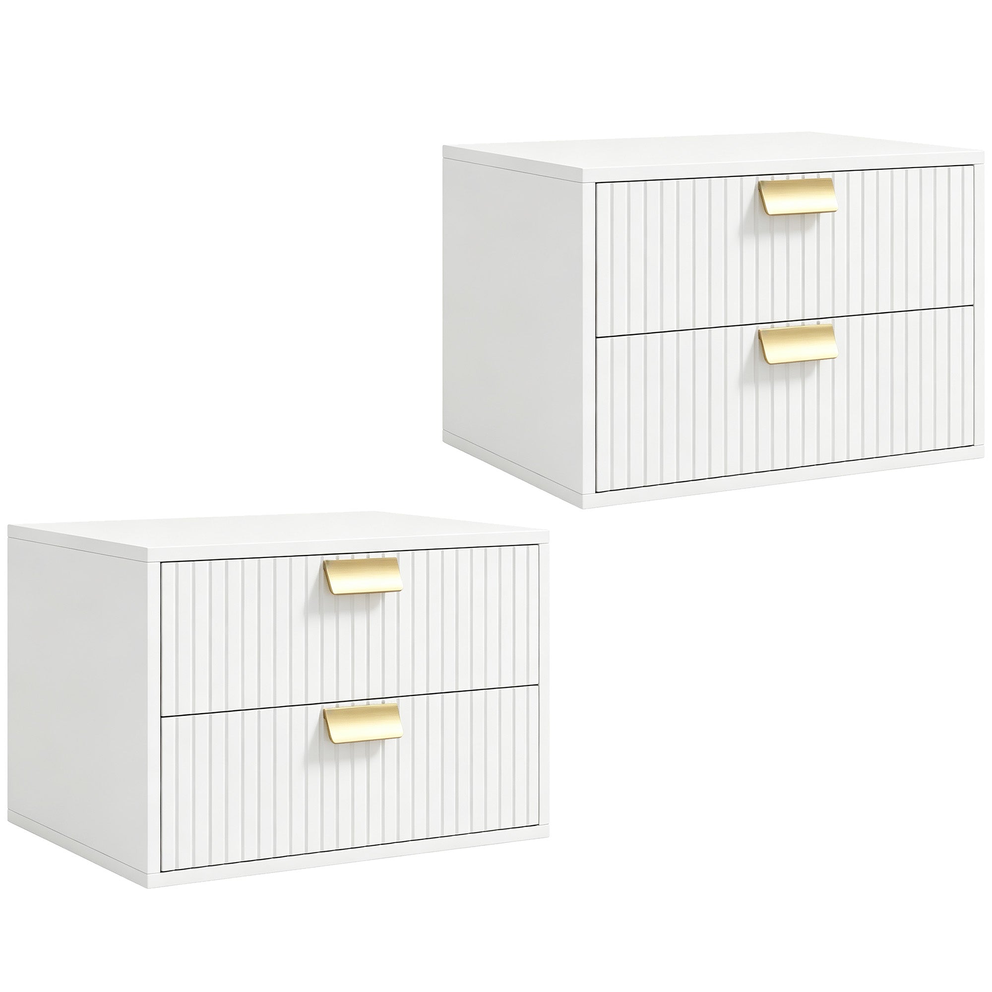 Modern Floating Nightstands Set of 2, Wall Mounted Bedside Tables with 2 Wave Drawers, Bedside Cabinets for Bedroom Living Room, White