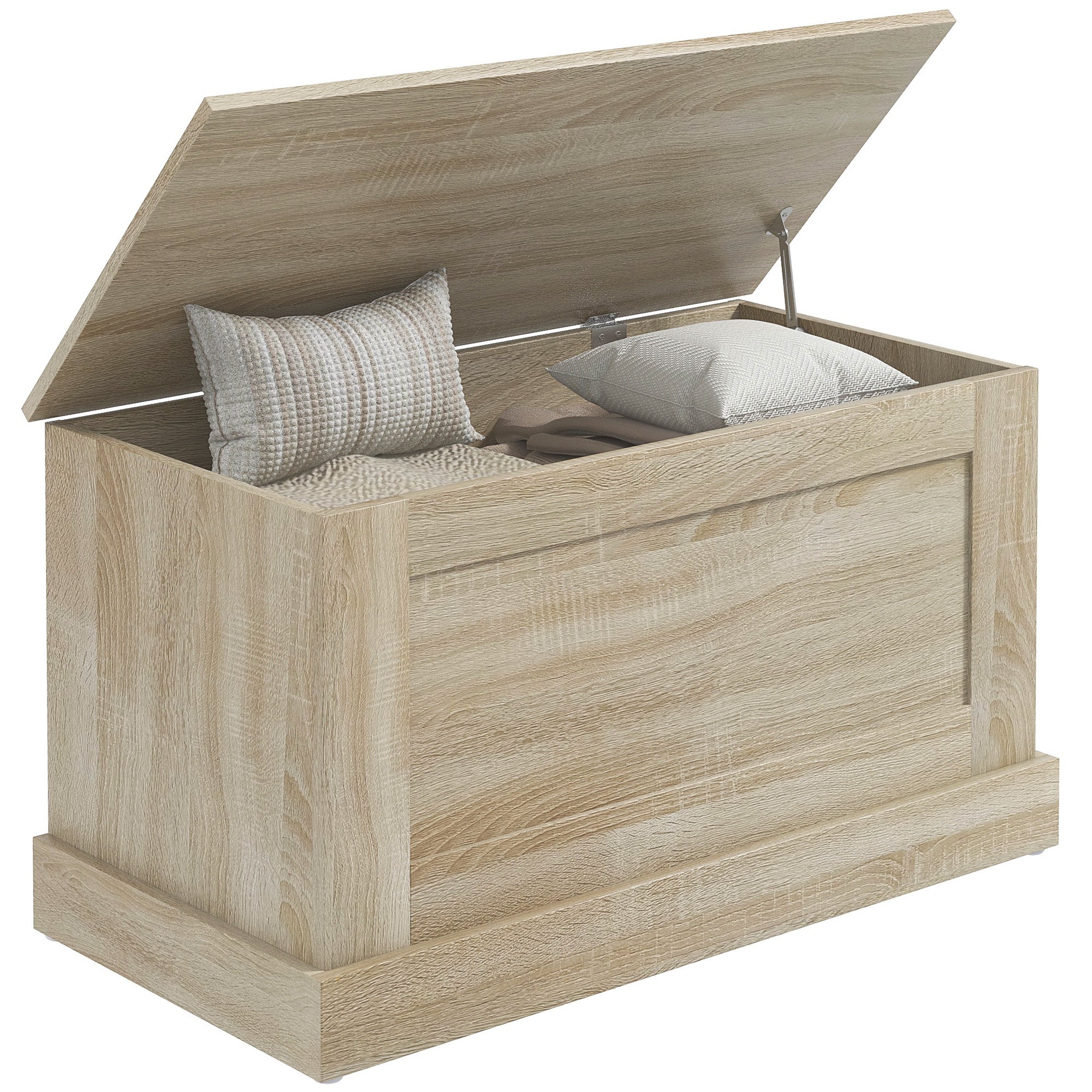 HOMCOM Storage Chest, Storage Trunk with Safety Hinge, Wooden Box for Living Room, Entryway, 31.5" x 15.7" x 17.7", Natural Wood Grain