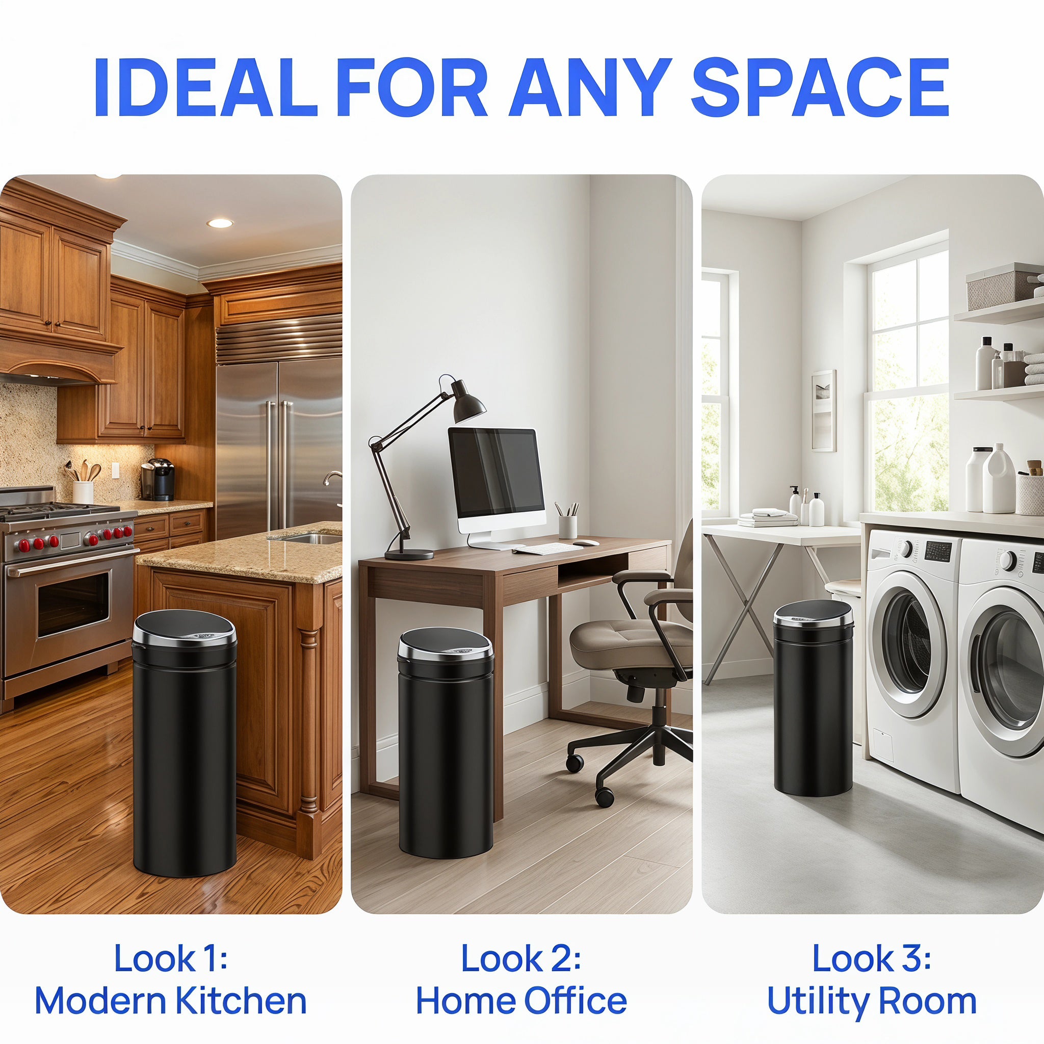 50L Sensor Bin with Quiet Soft-Close Lid, Automatic Touchless Motion Sensor Rubbish Bin with Fingerprint Resistant, Stainless Steel for Hygienic Kitchen, Home Office Use, Black