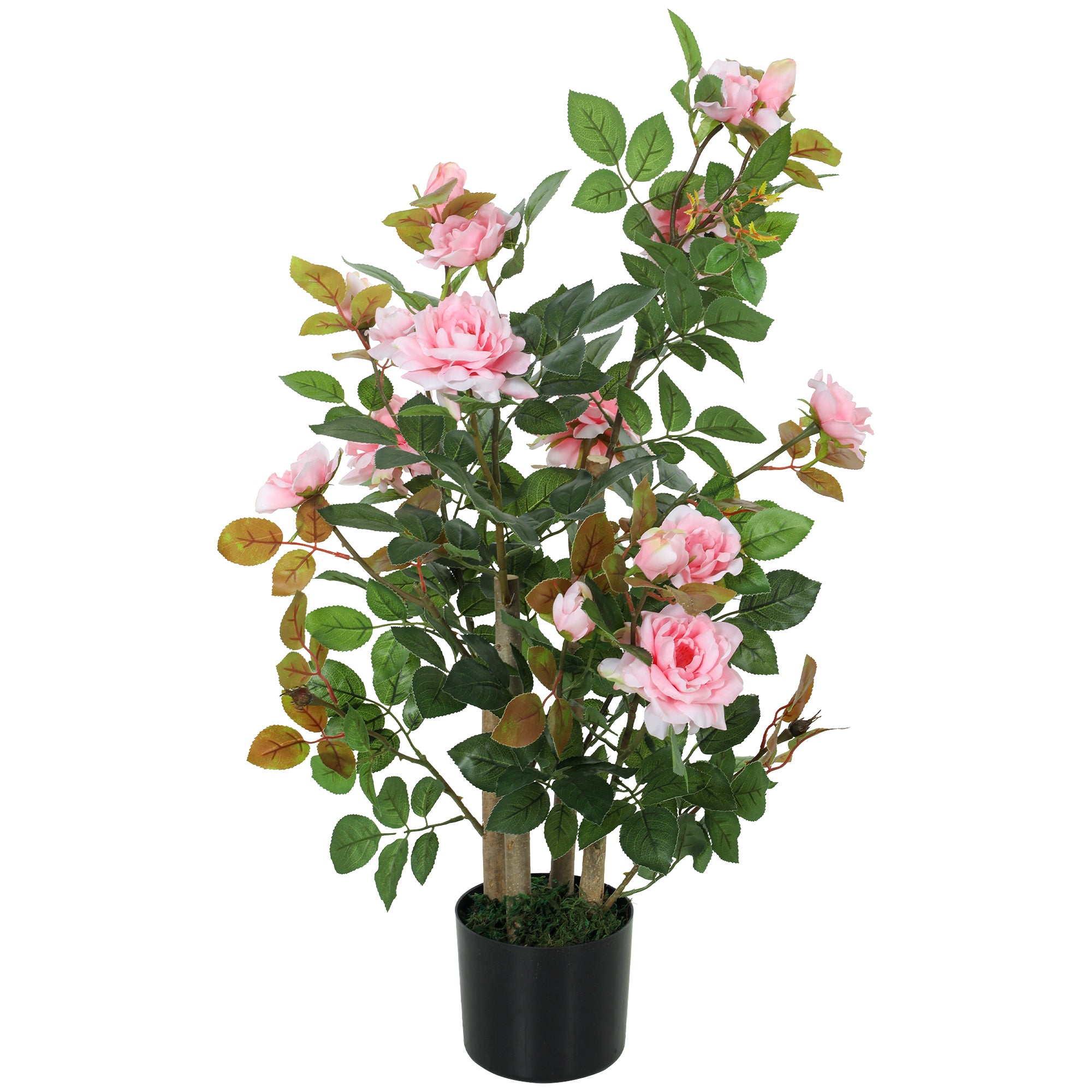 90cm Artificial Rose Tree, Decorative Fake Plant with 344 Silk Leaves and 17 Flowers, UV-Resistant Faux Tree for Outdoor Indoor Garden Porch Decor, Pink