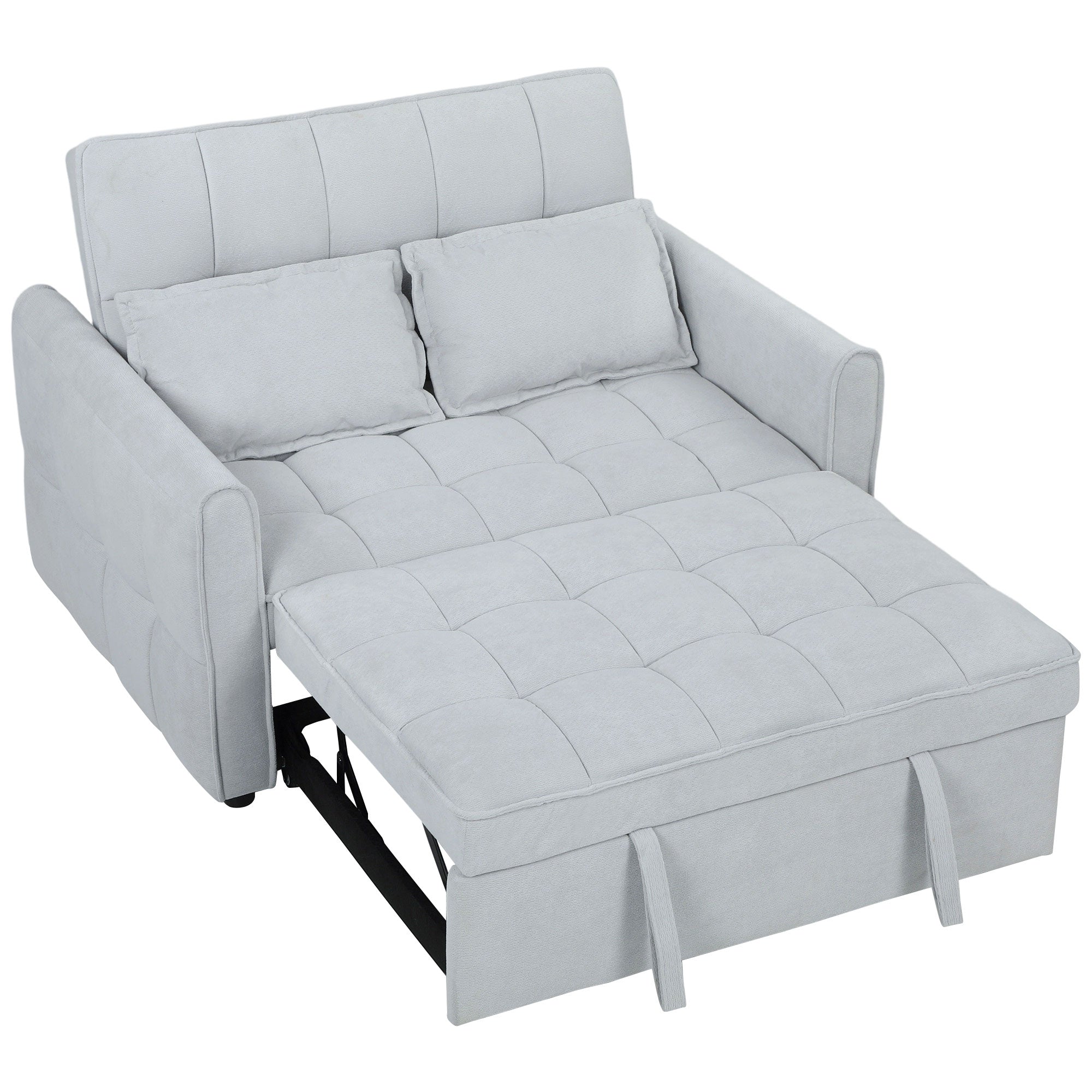 2 Seater Sofa Bed, 3-in-1 Convertible Sleeper Sofa with Click-clack Adjustable Backrest and 2 Pillows, Pull Out Corn Velvet-feel Fabric Bed Settee for Living Room, Guest Room, Light Grey
