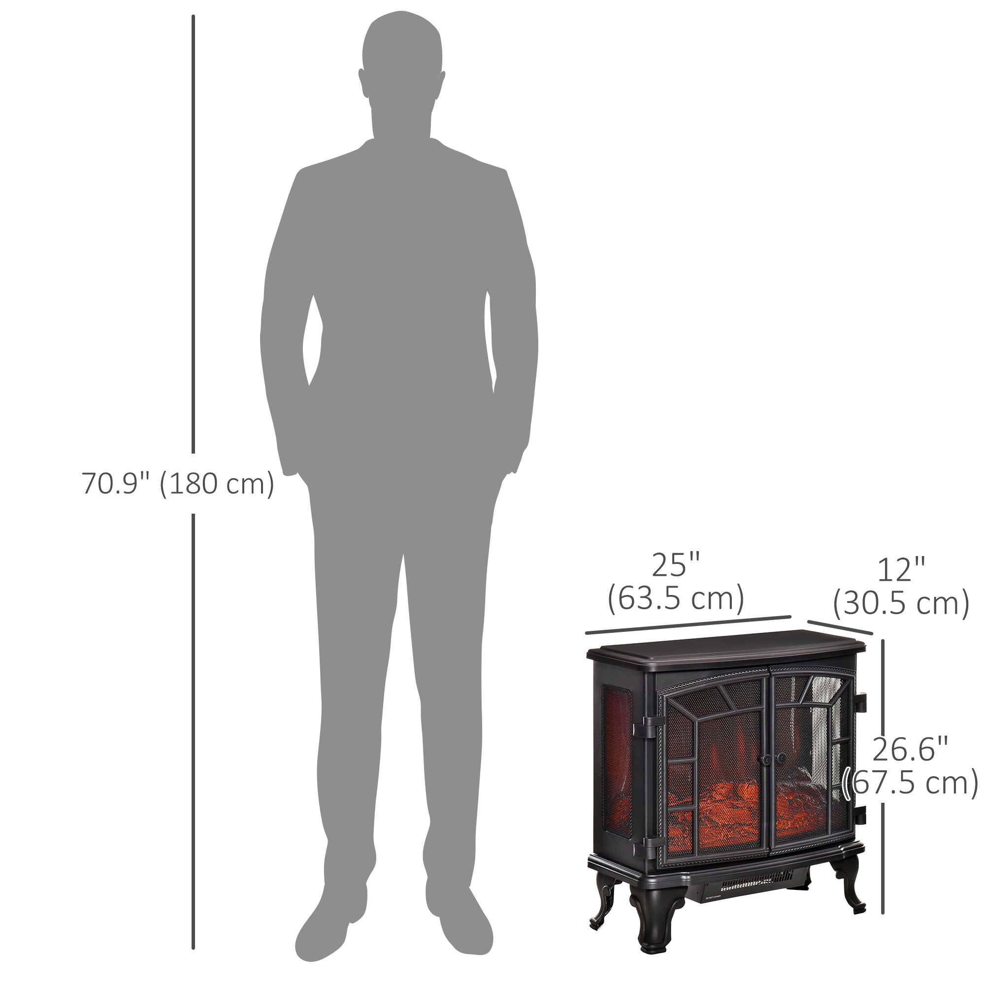 Electric Fireplace Heater, Freestanding Fireplace Stove with Realistic Flame Effect, Timer, Remote, 750W/1500W, Black