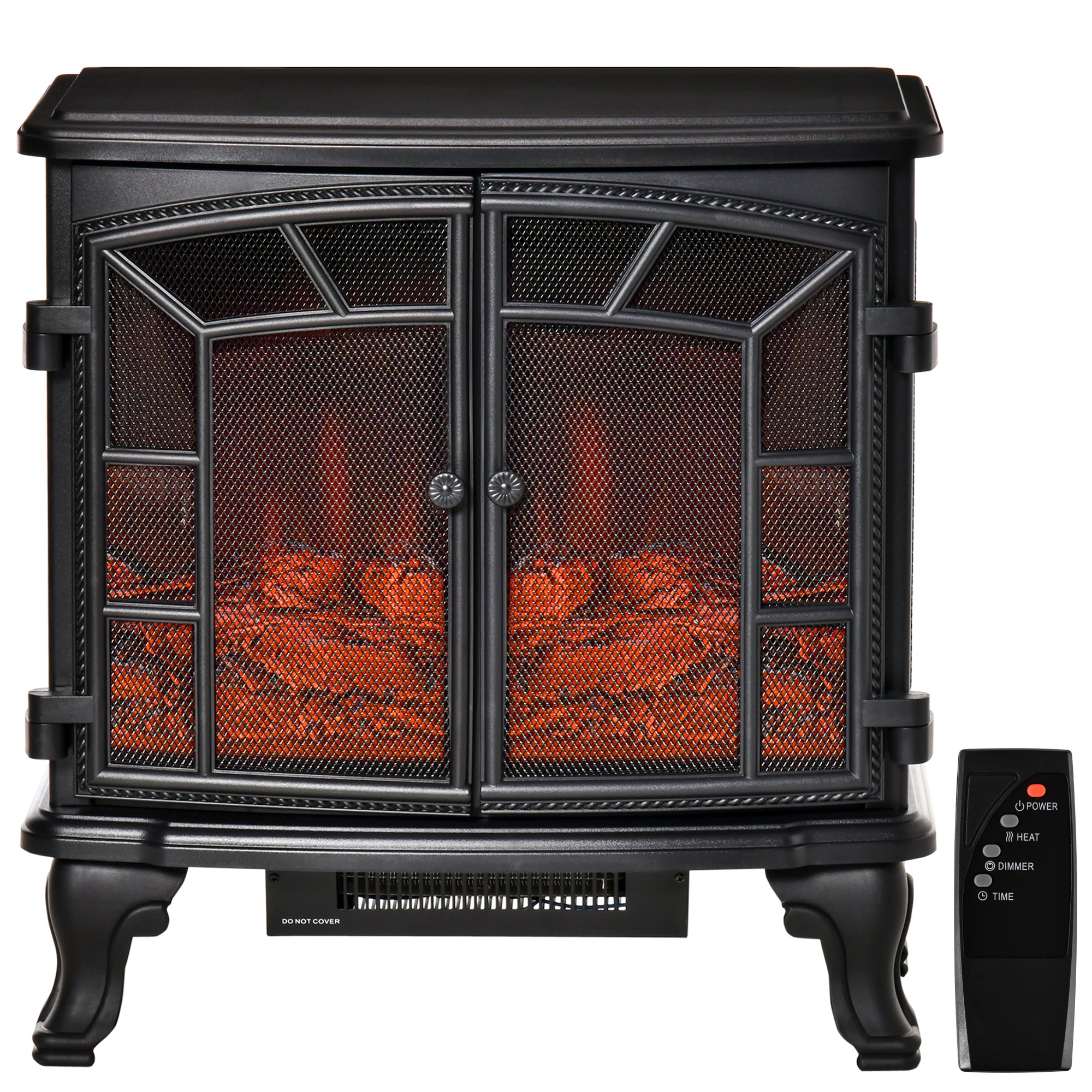 Electric Fireplace Heater, Freestanding Fireplace Stove with Realistic Flame Effect, Timer, Remote, 750W/1500W, Black