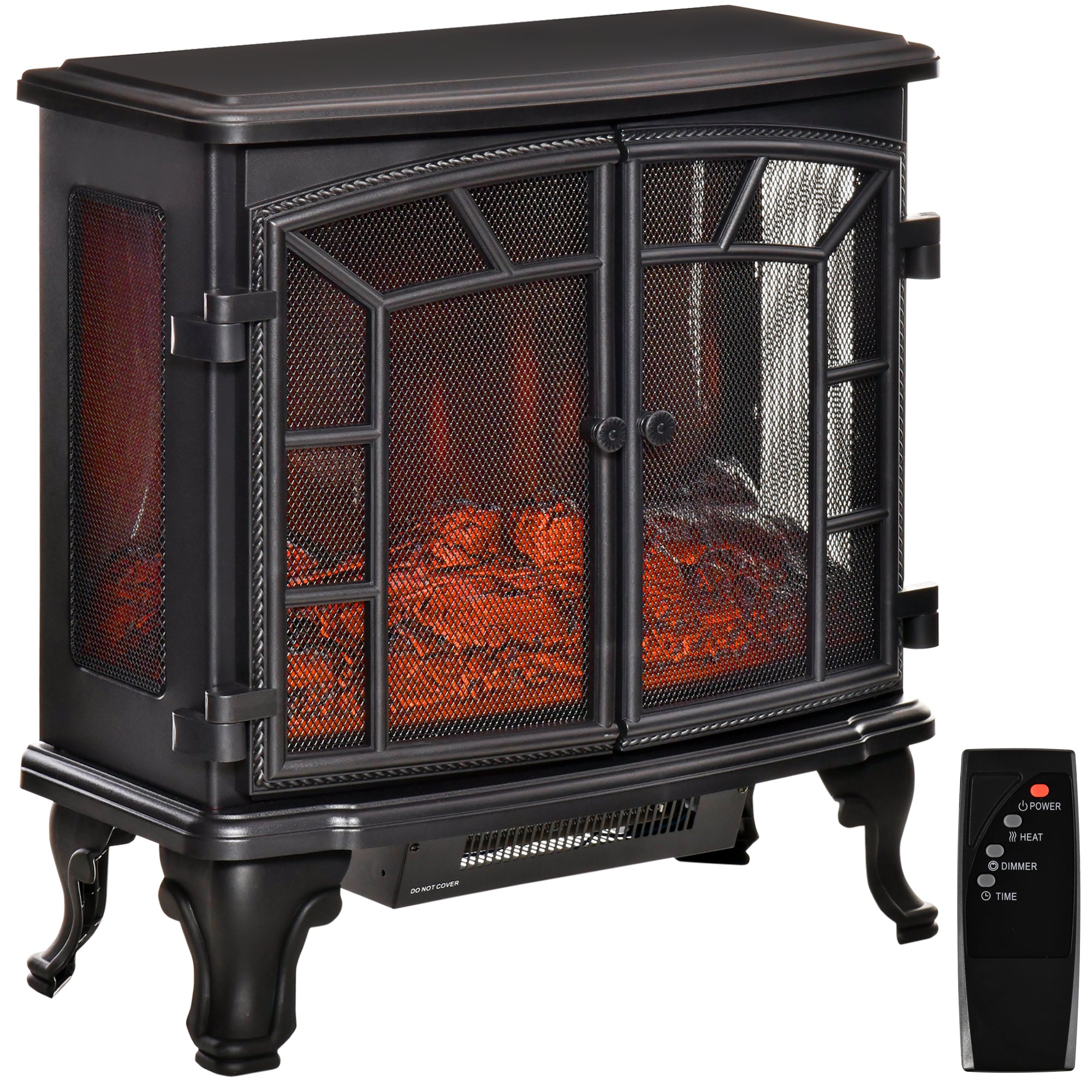 27" Electric Fireplace Heater Stove with Realistic LED Flames Remote Control 750W/1500W Black