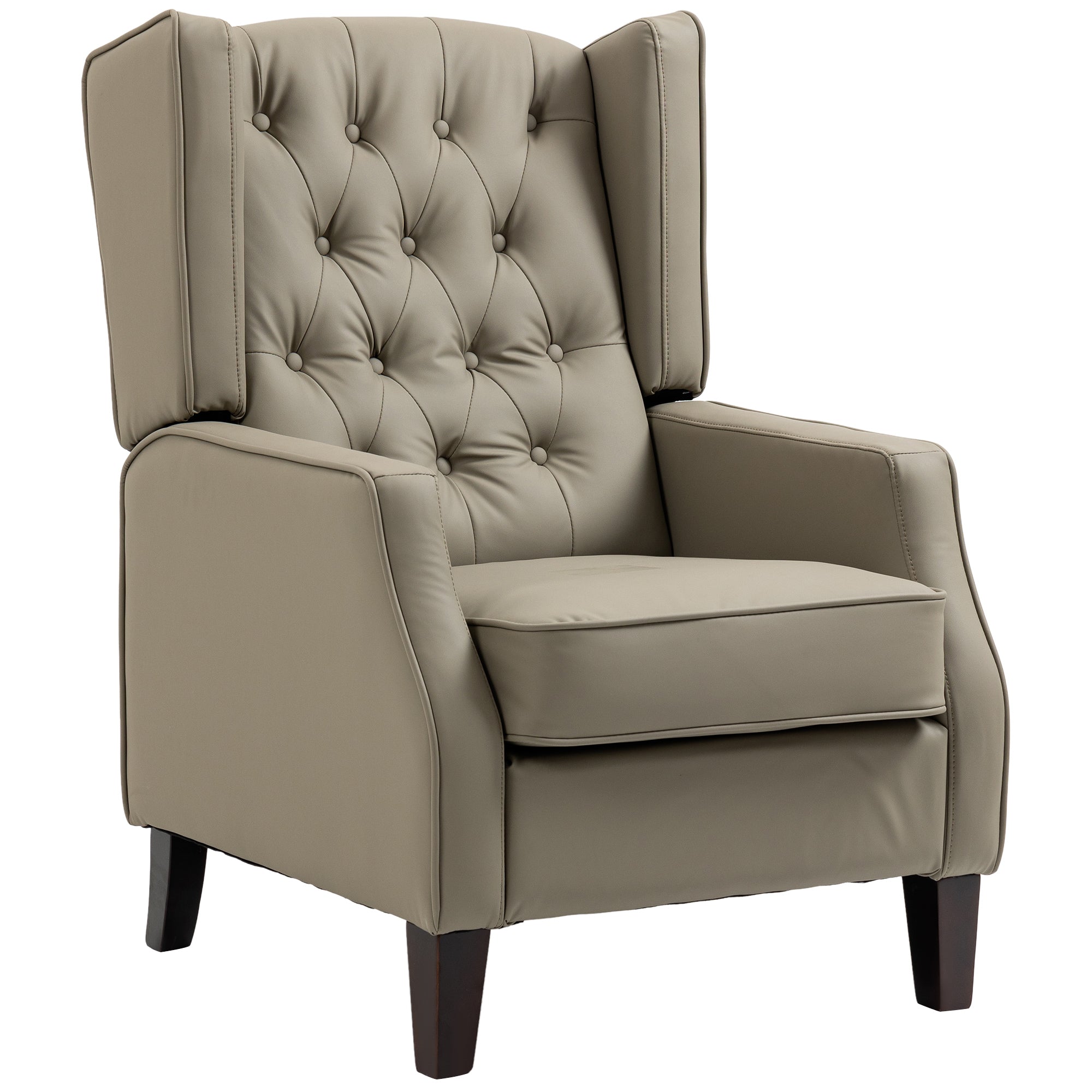 HOMCOM Faux Leather Accent Chair, Upholstered Wingback Armchair, Modern Button Tufted Living Room Chair with Thick Padding, Khaki