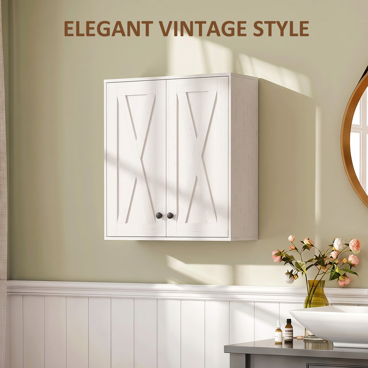 Bathroom Wall Cabinet, Modern Medicine Cabinet Wall Mounted, Over The Toilet Space Saver with Double Doors and Adjustable Storage for Toilet, Washroom, White