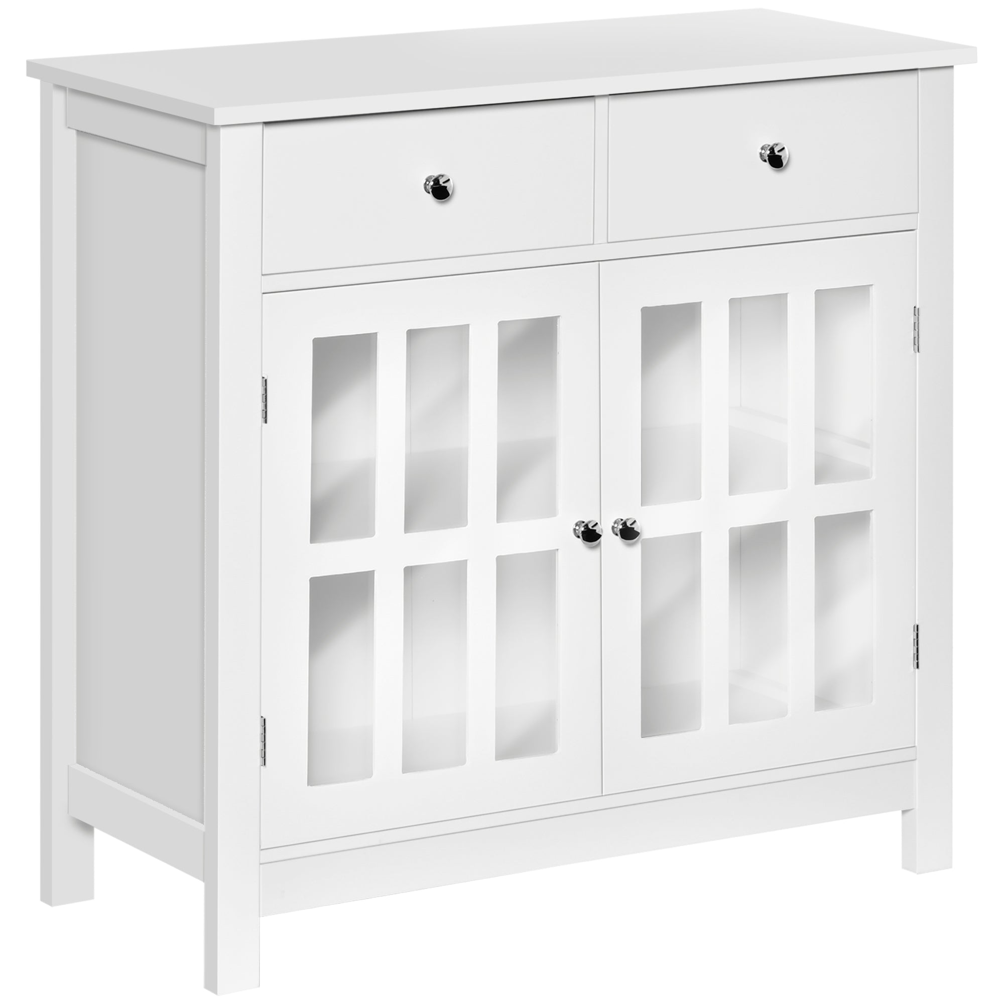 HOMCOM Sideboard Buffet Cabinet, Accent Kitchen Cabinet with Glass Doors, Shelf and 2 Drawers, White