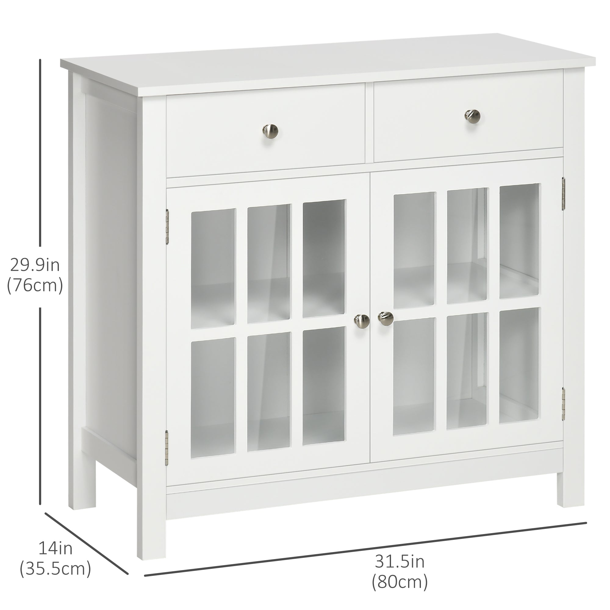 HOMCOM Sideboard Buffet Cabinet, Accent Kitchen Cabinet with Glass Doors, Shelf and 2 Drawers, White