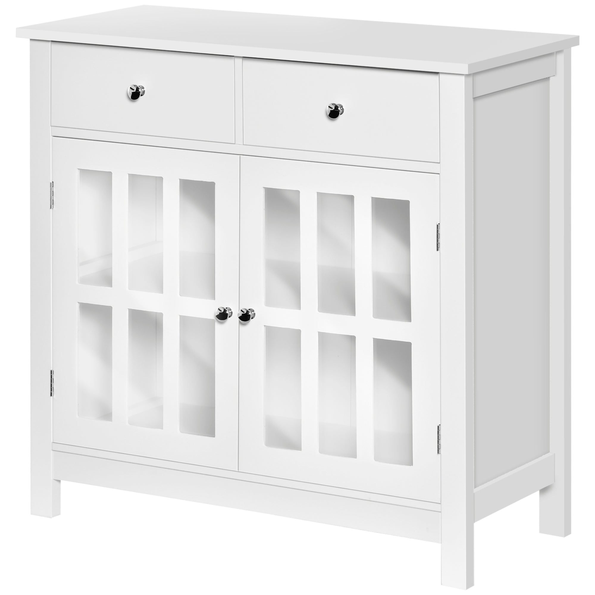 HOMCOM Sideboard Buffet Cabinet, Accent Kitchen Cabinet with Glass Doors, Shelf and 2 Drawers, White