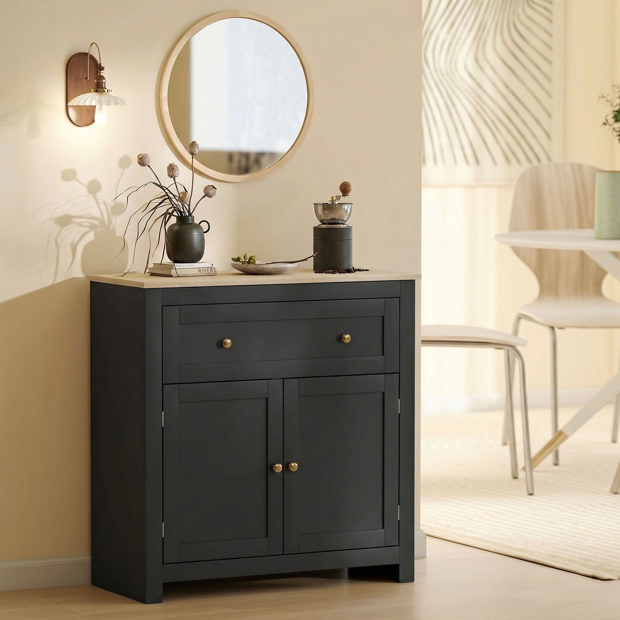 Sideboard Storage Cabinet, Modern Kitchen Cupboard with Adjustable Shelf, Drawer and Double Doors, Sideboard for Living Room, Dining Room, Hallway, Black