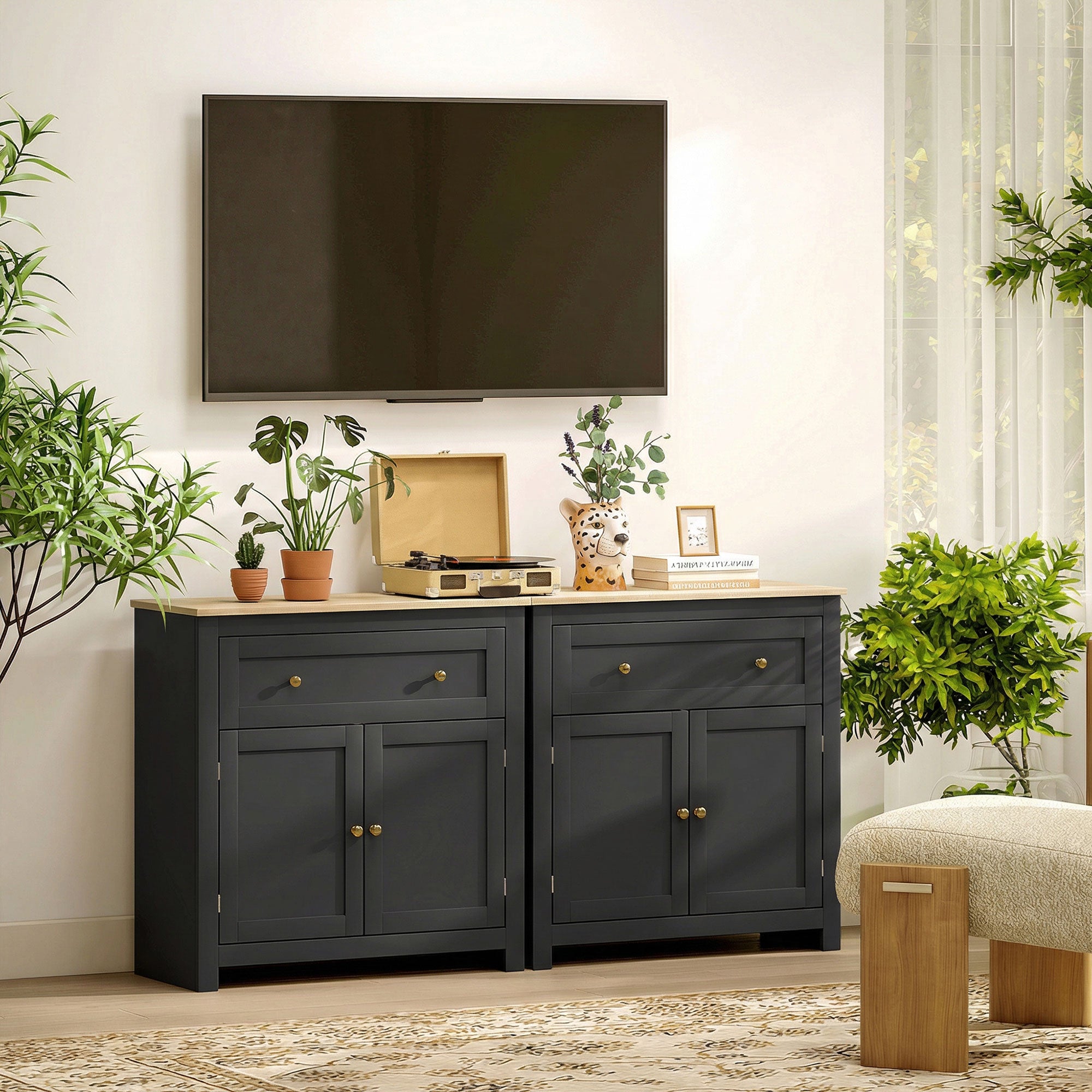 Sideboard Storage Cabinet, Modern Kitchen Cupboard with Adjustable Shelf, Drawer and Double Doors, Sideboard for Living Room, Dining Room, Hallway, Black