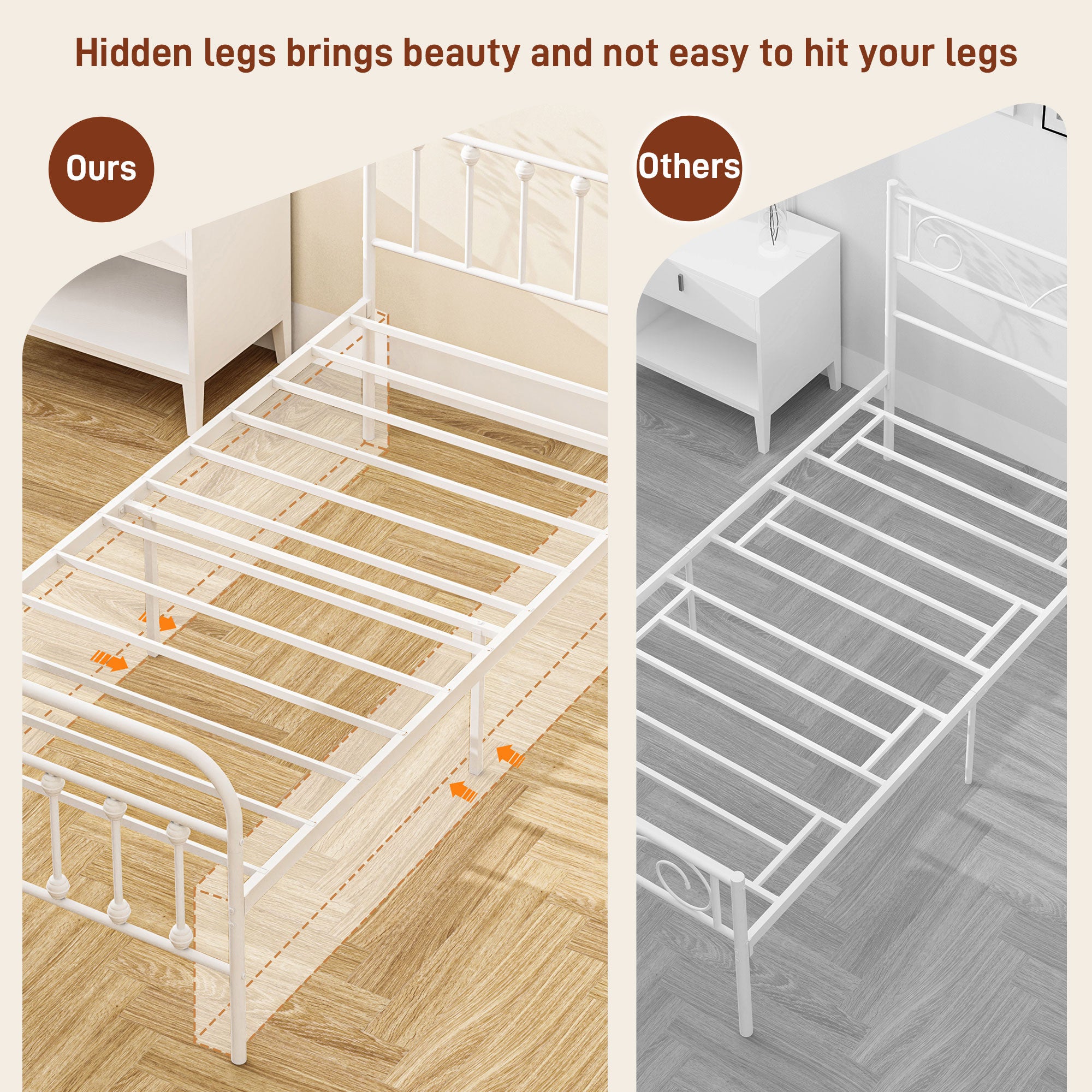 HOMCOM 3ft Single Bed Frame with Underbed Storage, Metal Platform Bed frame with Tall Headboard, Footboard and Steel Slat Support, No Box Spring Needed, Easy Assembly, White