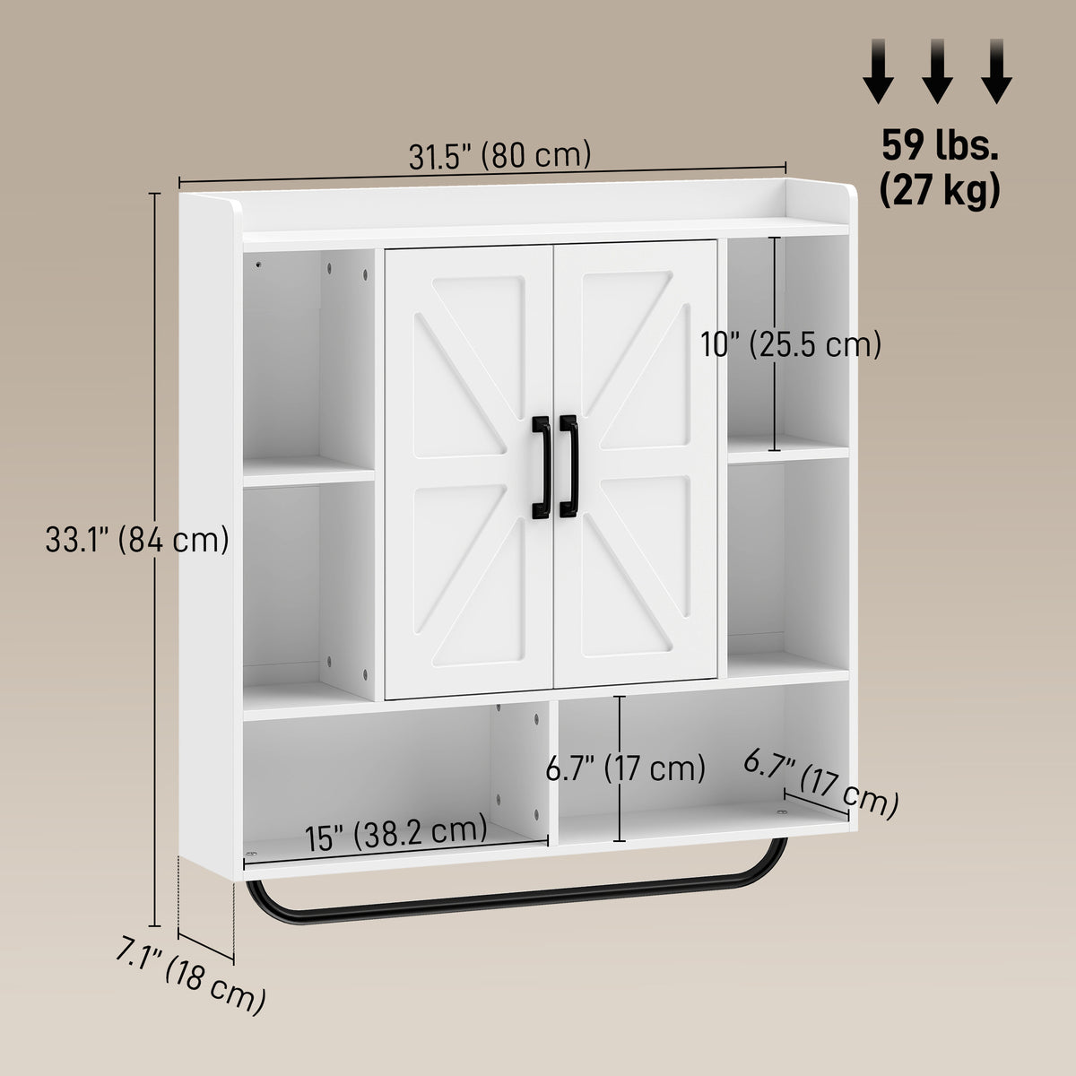 Bathroom Wall Cabinet, Medicine Cabinet Wall Mounted with Open and Hidden Storage Space, Over the Toilet Space Saver with Towel Bar for Bathroom and Living Room, White