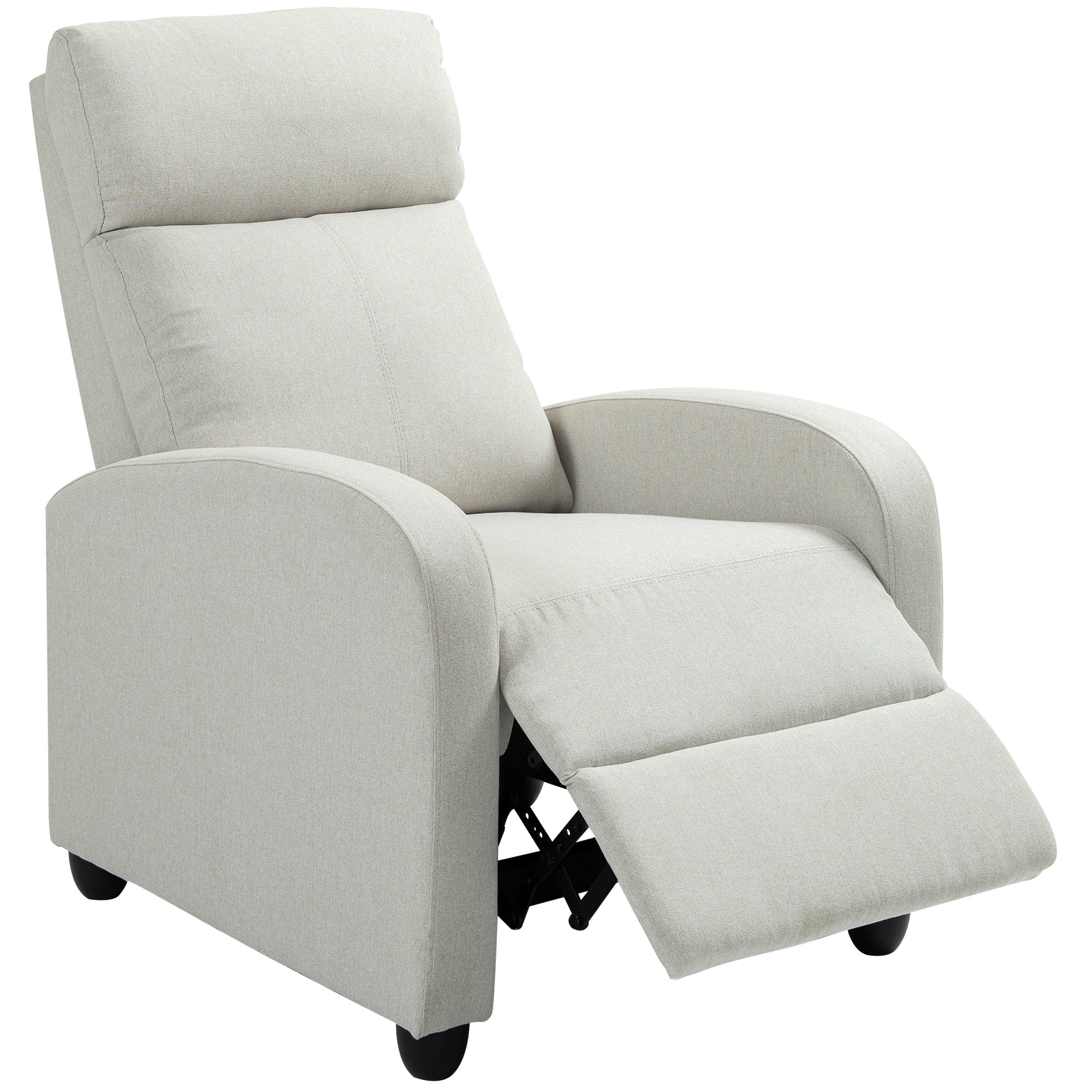 HOMCOM Push Back Recliner Chair, Fabric Home Theater Seating, Single Reclining Sofa Chair with Padded Seat for Living Room, Cream White