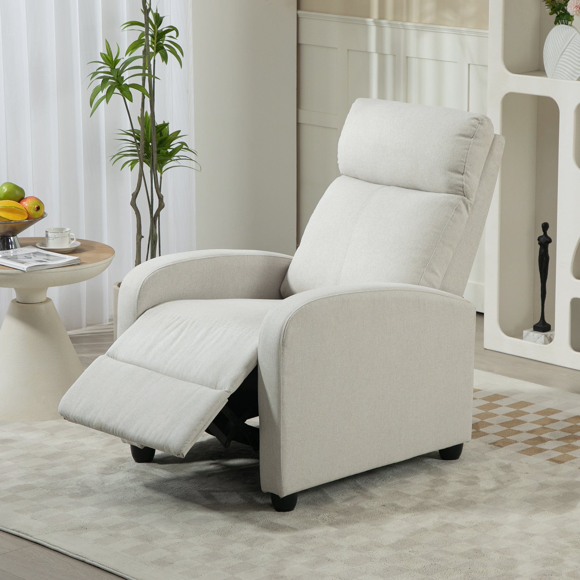 HOMCOM Push Back Recliner Chair, Fabric Home Theater Seating, Single Reclining Sofa Chair with Padded Seat for Living Room, Cream White