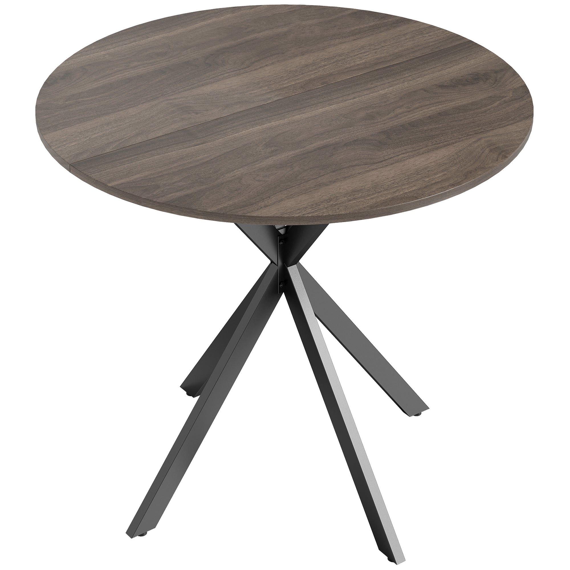 31.5" Round Dining Table, Industrial Kitchen Table with Cross Steel Legs for Dining Room, Kitchen, Living Room, Distressed Dark Brown