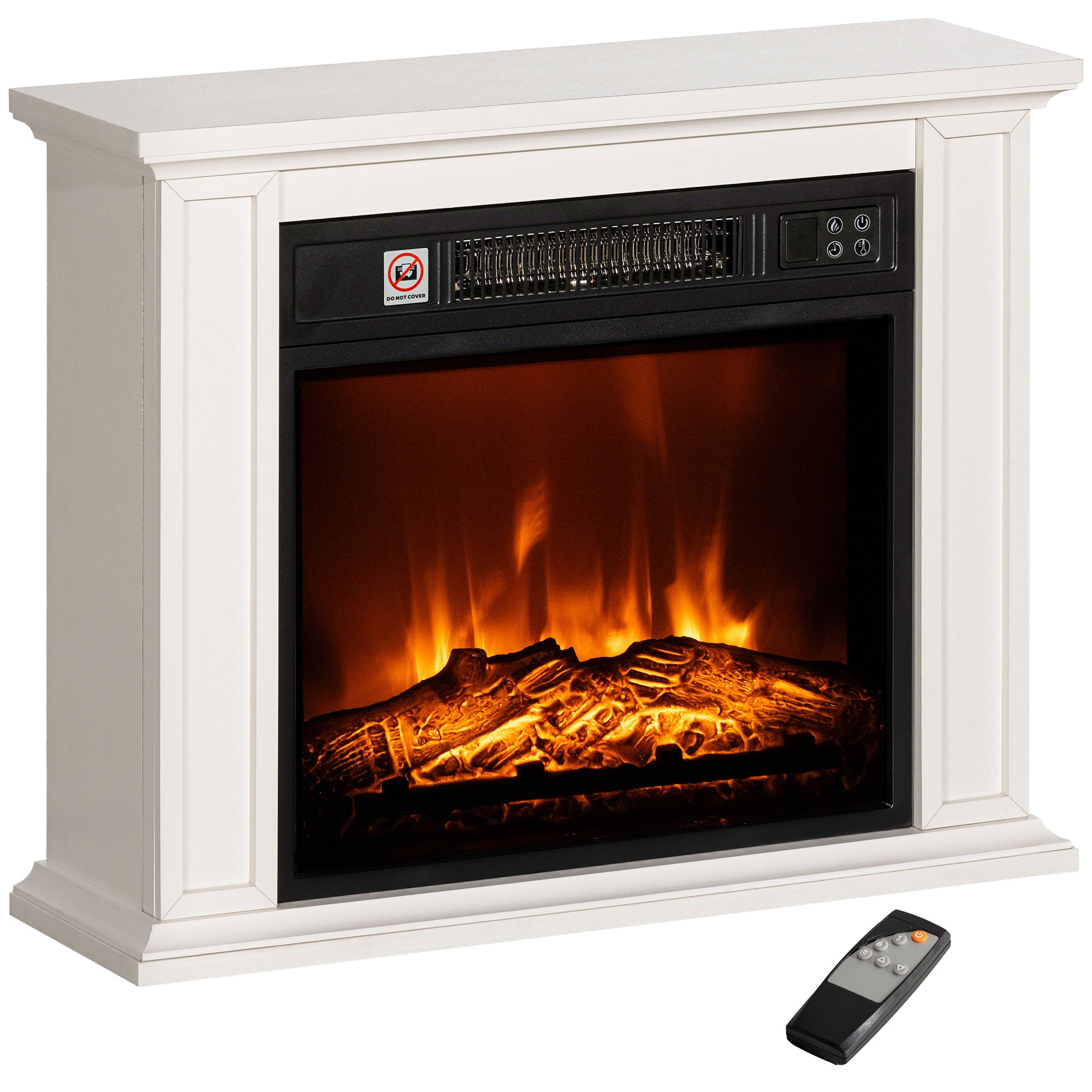 26" Realistic Electric Fireplace Small TV Stand 1400W Electric Wood Burner with Mantel White