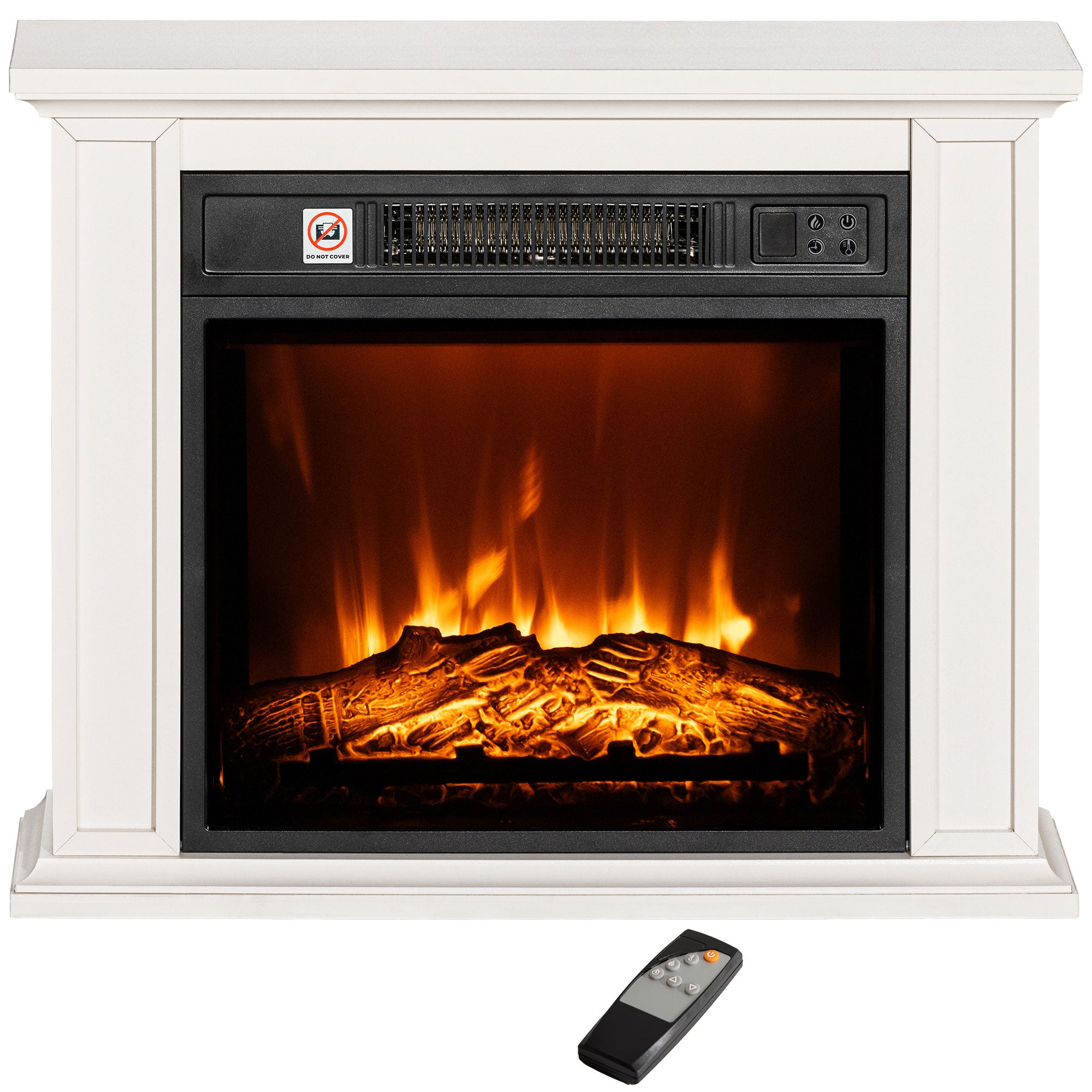 26" Realistic Electric Fireplace Small TV Stand 1400W Electric Wood Burner with Mantel White