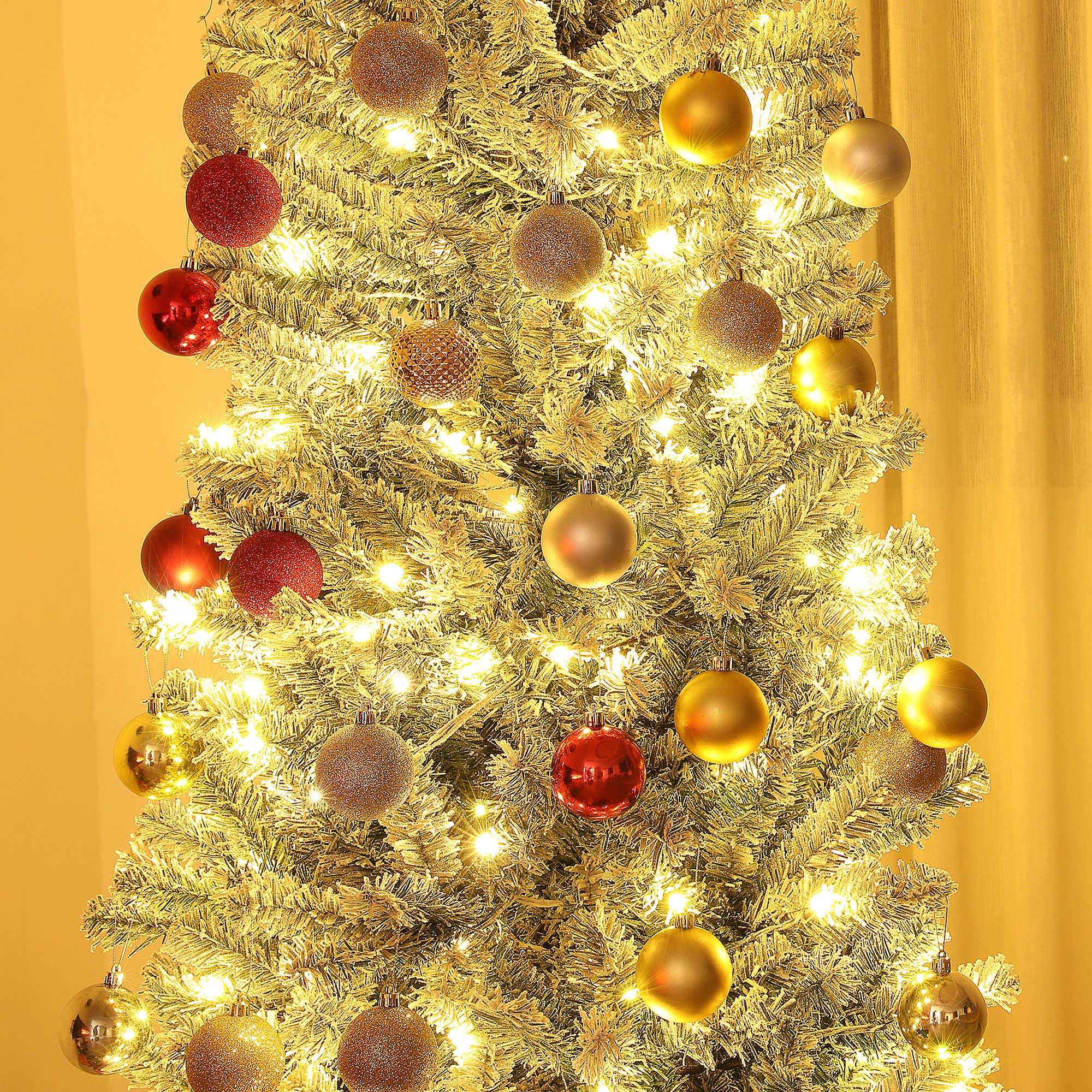 HOMCOM 6ft Pre-Lit Pencil Christmas Tree with Remote, Adjustable Brightness, Artificial Christmas Tree with 170 Dual Colour LEDs, 429 Tips, Metal Stand, Flocked Xmas Tree, Green