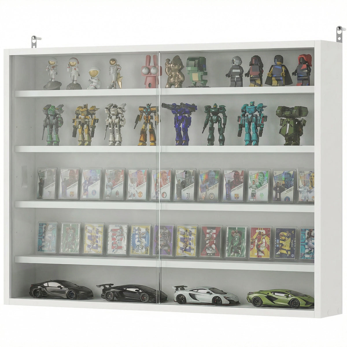 5-Storey Wall Shelf Display Cabinet, Shot Glass Display Case, Glass Curio Cabinet with 2 Glass Doors and 4 Adjustable Shelves, White