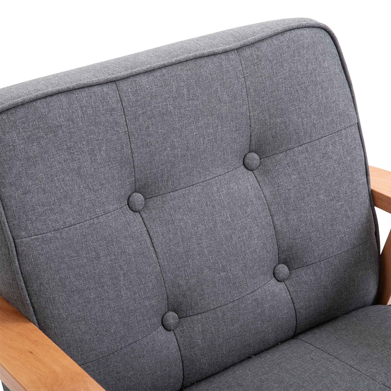 HOMCOM Fabric Accent Chair, Tufted Armchair, Modern Living Room Chair with Wood Legs and Thick Padding for Bedroom, Grey