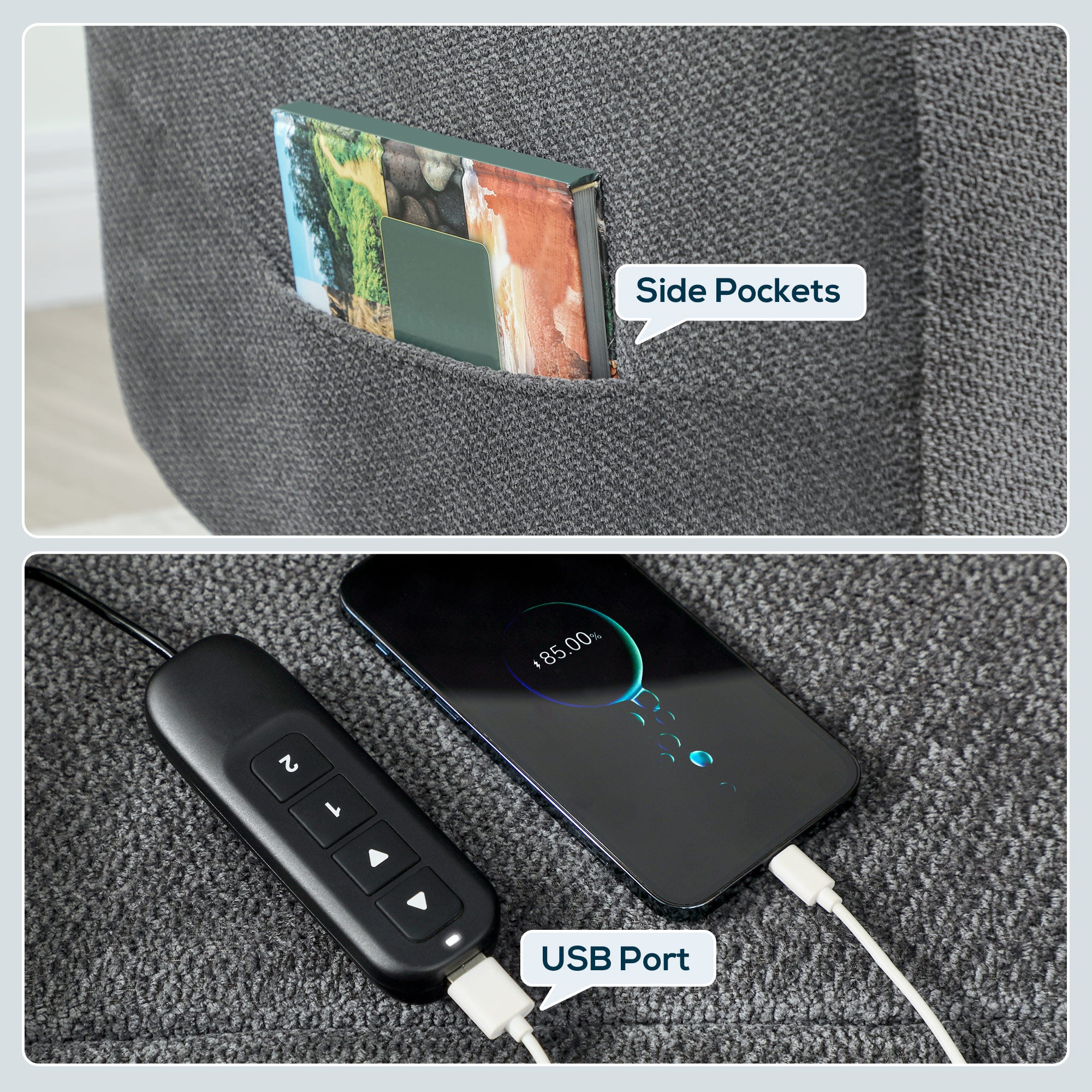 Power Lift Recliner Chair for Elderly with Massage, Electric Recliner with Side Pockets, Remote, 2 Memory Buttons, Footrest, Quiet Reclining Chair for Living Room, Dark Grey