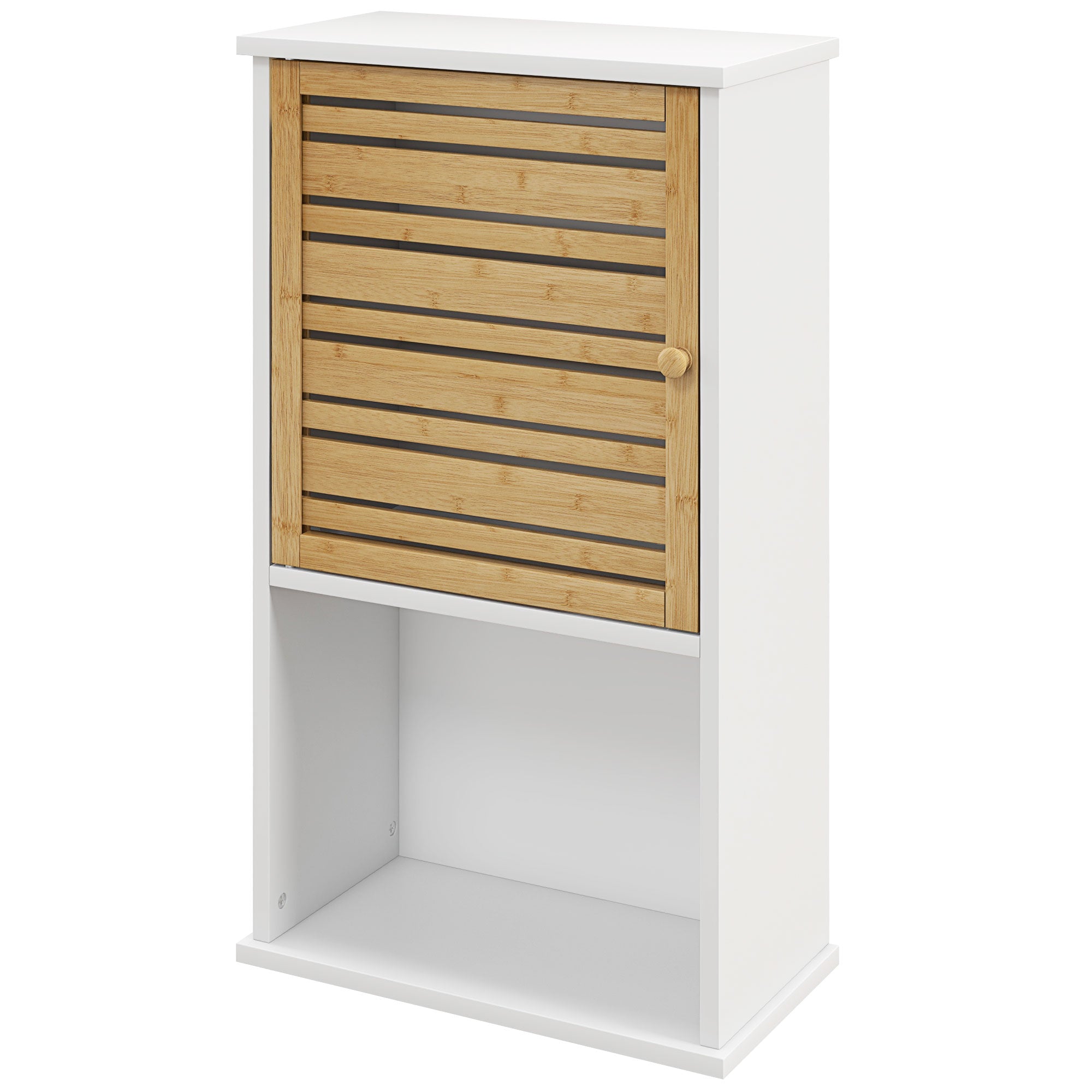 HOMCOM Bathroom Wall Cabinet with Bamboo Slat Door, Wall Mounted Bathroom Cabinet with Storage, Adjustable Shelf, White