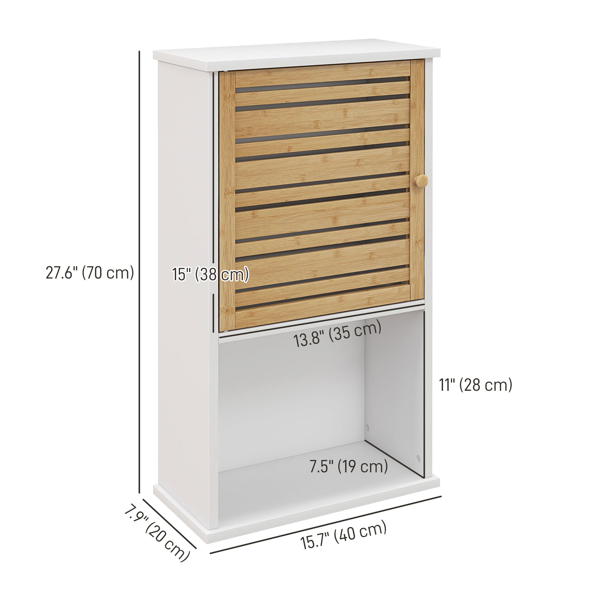 HOMCOM Bathroom Wall Cabinet with Bamboo Slat Door, Wall Mounted Bathroom Cabinet with Storage, Adjustable Shelf, White