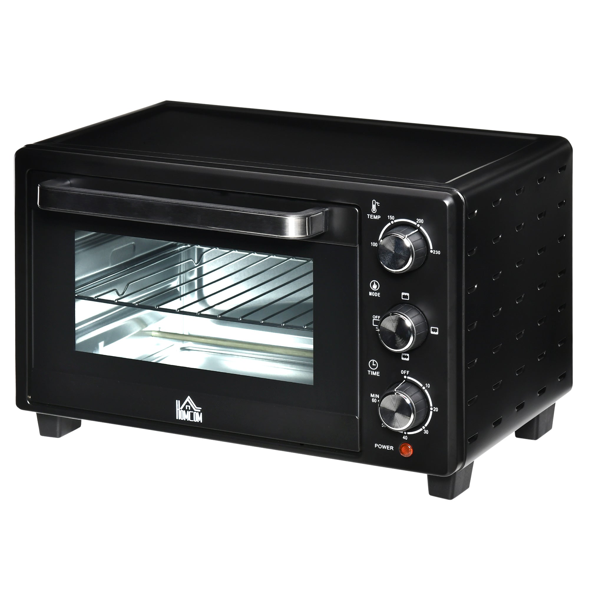 HOMCOM Mini Oven, 21L Countertop Electric Grill, Toaster Oven with Adjustable Temperature, Timer, Baking Tray and Wire Rack, 1400W, Black