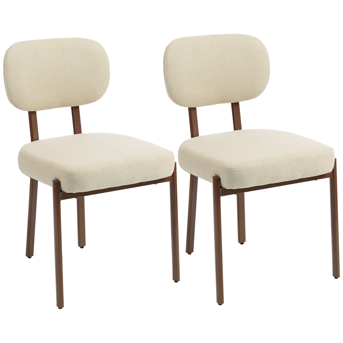 Modern Dining Chairs Set of 2, Upholstered Linen Fabric Kitchen Chairs with Metal Legs and Wide Padded Seat for Kitchen, Living Room, Beige