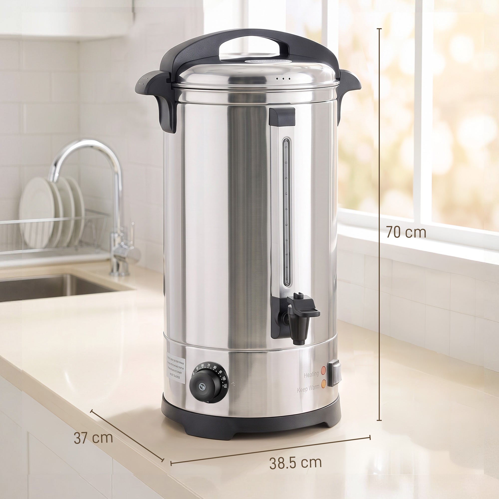 24L Catering Urn, 2500W Hot Water Boiler Dispenser with Thermostat, Stainless Steel Tea Urn Kettle with Keep Warm Function, Adjustable Temperature and Easy Pour Tap for Home Office Parties