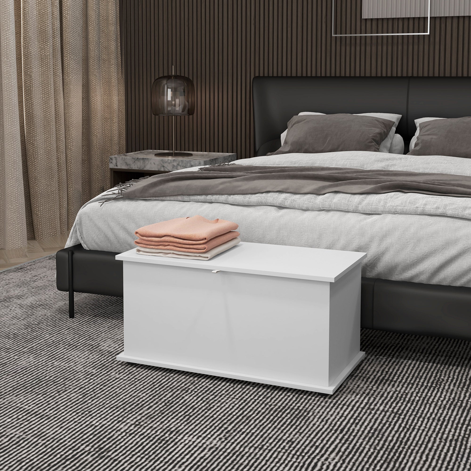 HOMCOM 31.5" Lift Top Storage Chest with 2 Safety Hinges, Storage Box Organizer with Flip-Top Lid, Entryway Storage Bench, White