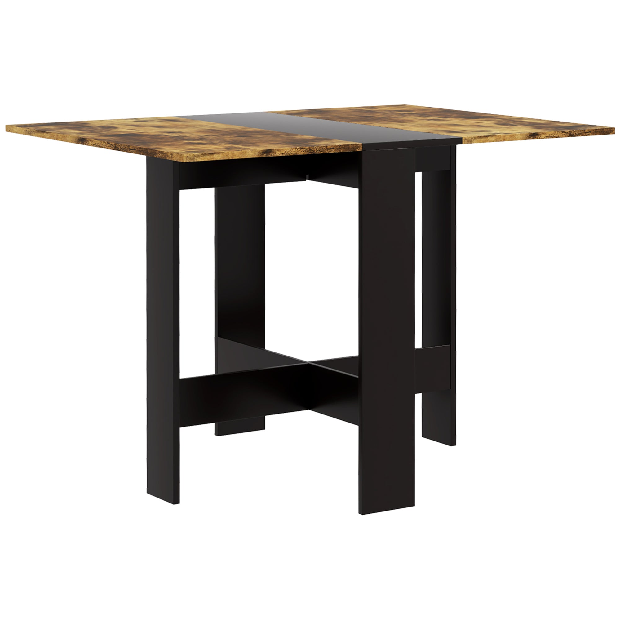 HOMCOM Folding Drop Leaf Dining Table for 2-4 People, Space Saving Kitchen Table for Small Spaces, Rustic Brown and Black