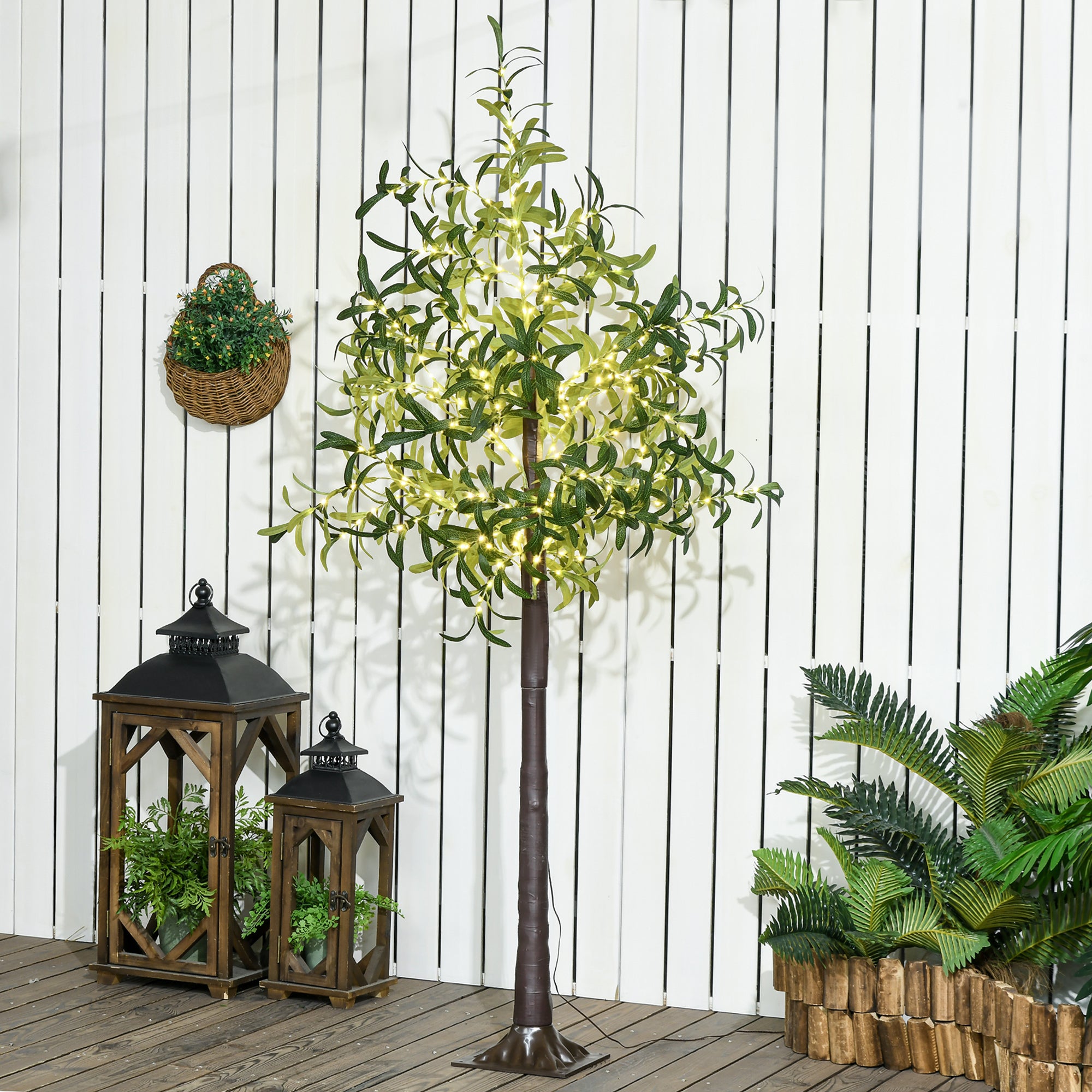 HOMCOM 6ft Olive Tree Light with 300 Warm White LED Lights, Artificial Tree for Indoor, Party, Wedding, Christmas, Home Decoration, Green