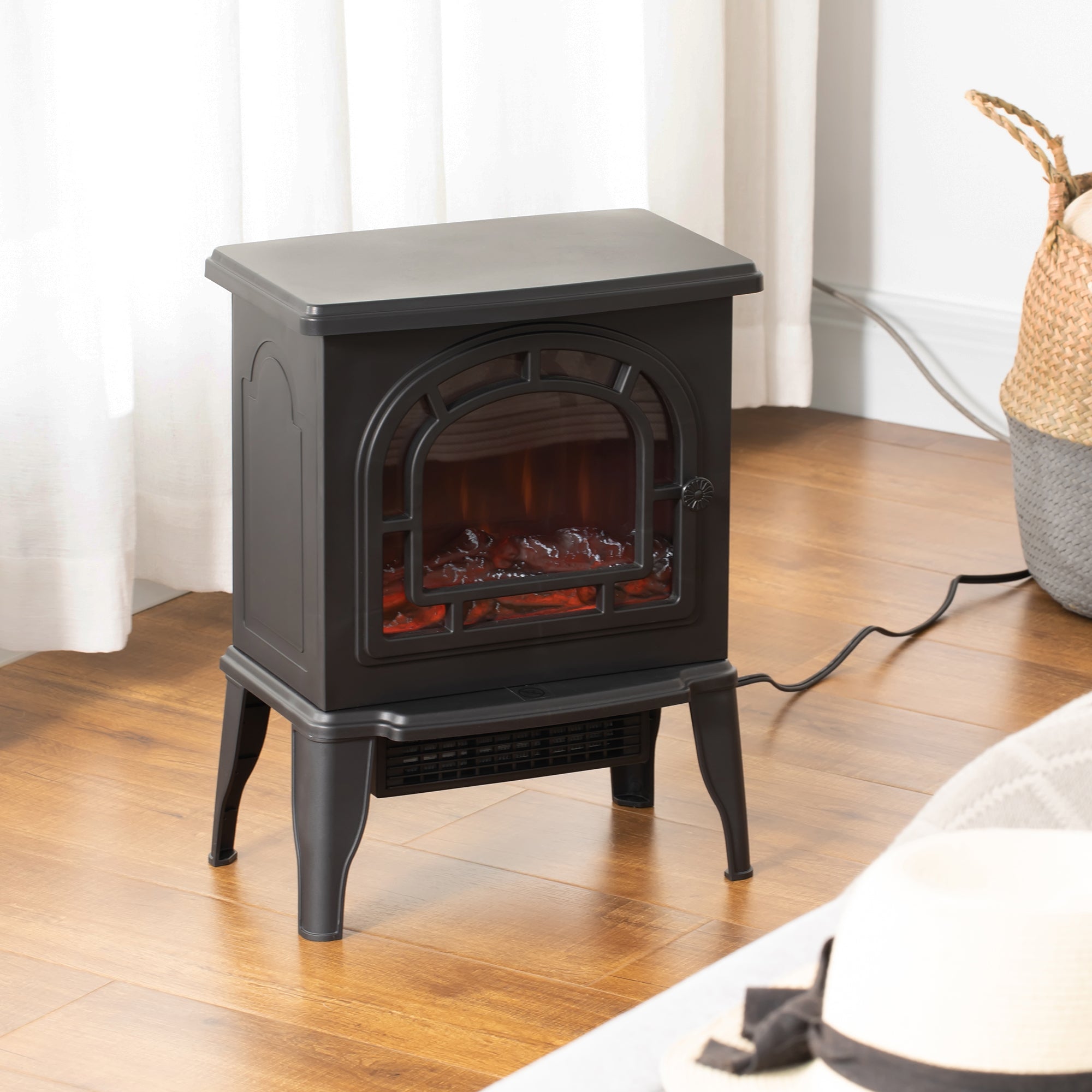 18" Electric Fireplace Stove Freestanding Heater with Realistic LED Flame 750W/1500W Black