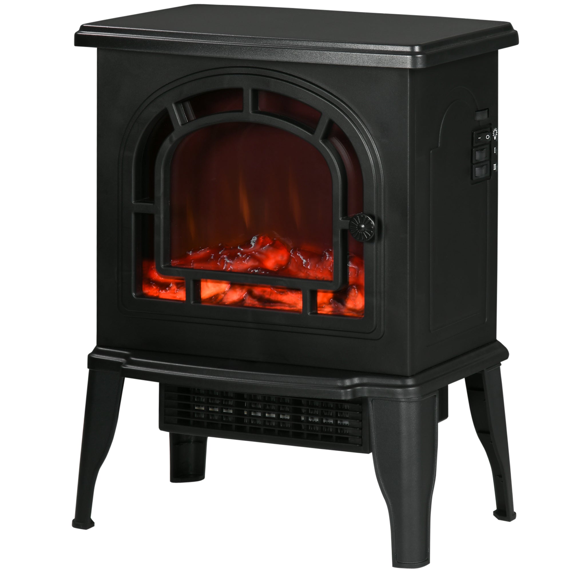 18" Electric Fireplace Stove Freestanding Heater with Realistic LED Flame 750W/1500W Black