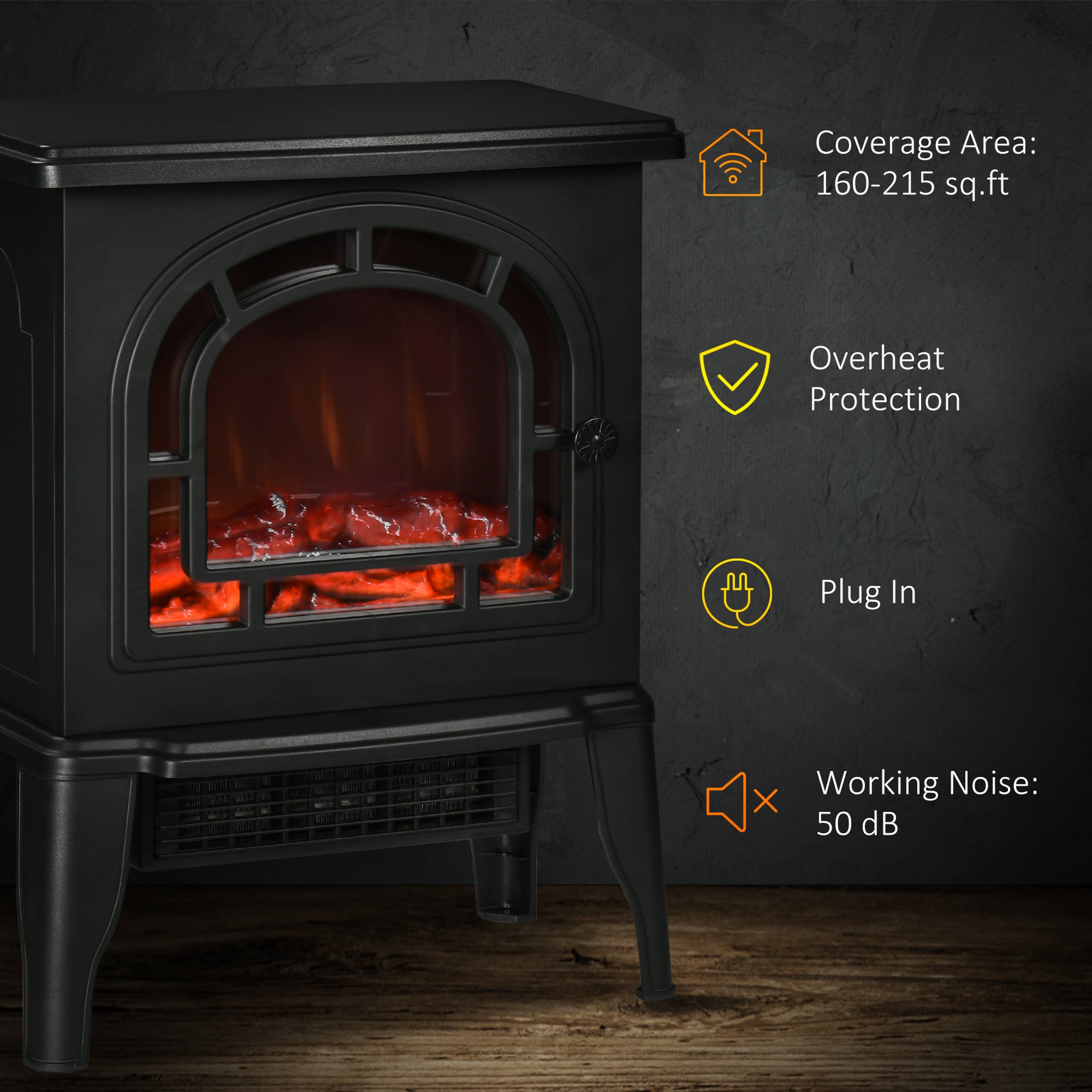 18" Electric Fireplace Stove Freestanding Heater with Realistic LED Flame 750W/1500W Black