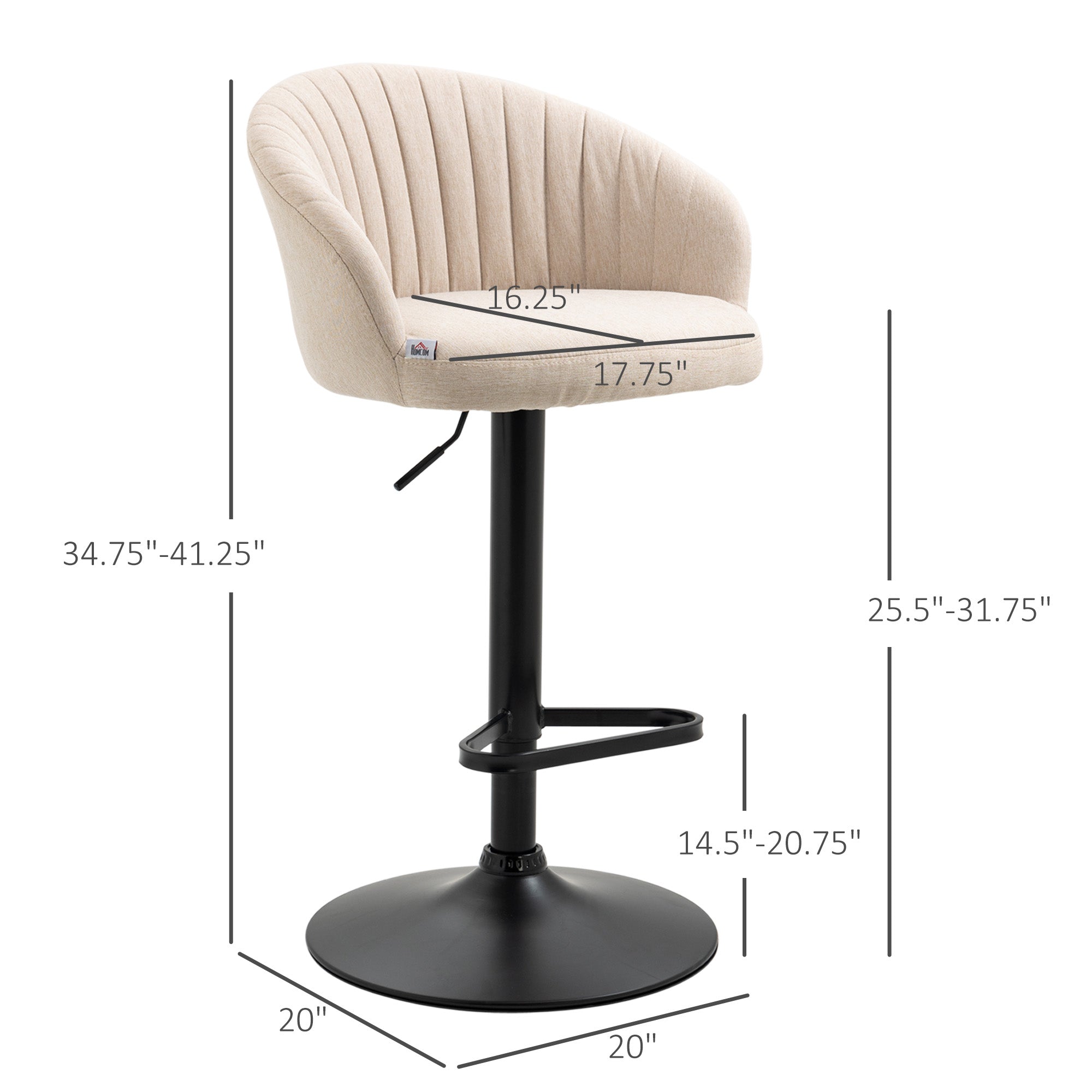 Modern Upholstered Adjustable Barstools with Swivel Seat Linen Fabric Steel Frame Beige